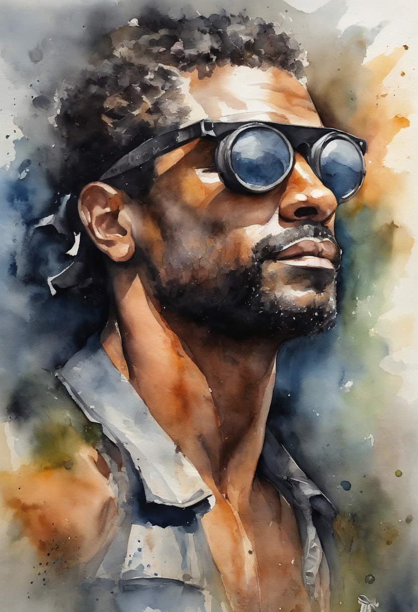 Homem baixo, Cabelos pretos com destaques no topete, wearing goggles , baggy pants, intense muscles, olhos pretos, cidade