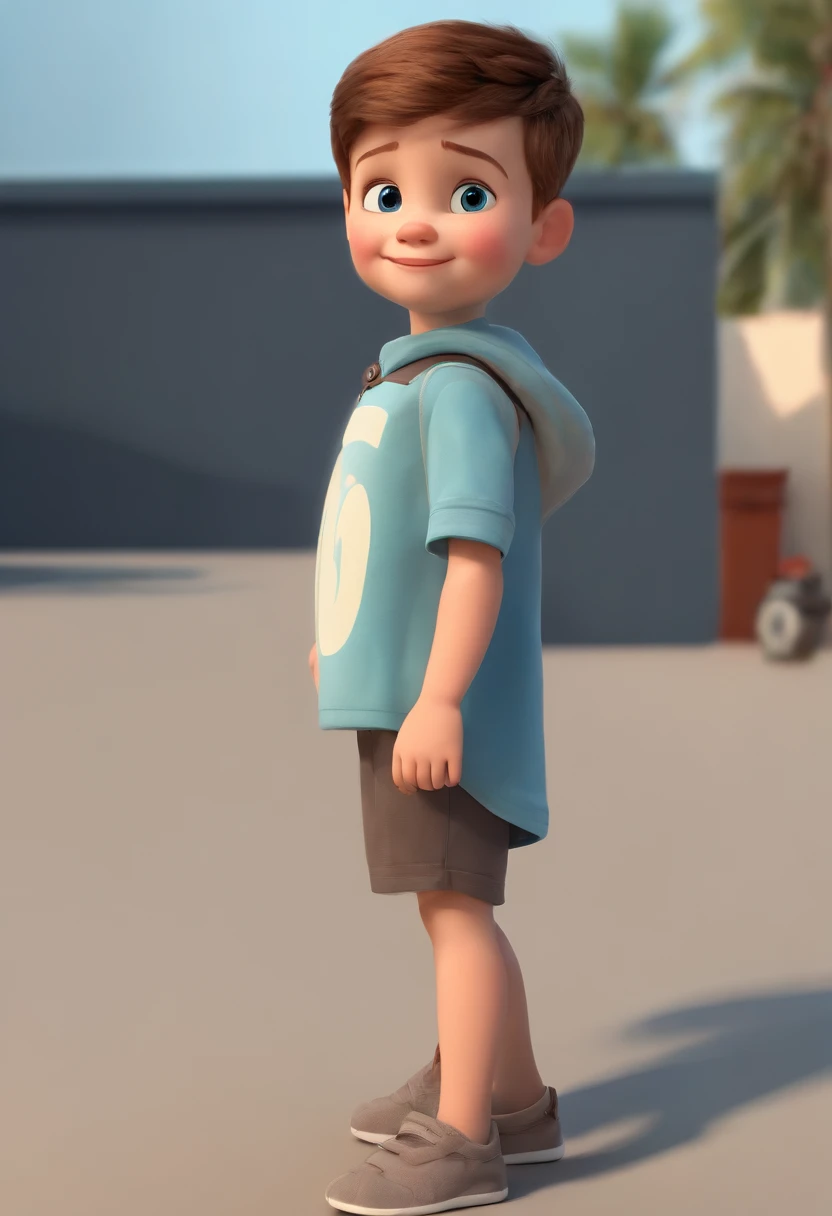 a happy cute  standing short hair, blue eyes, vestindo uma fantasia espacial, , fundo branco, barnet, Tom, Estilo Pixar,  ....3d, desenhos animados, rosto detalhado, asymmetrical 16k