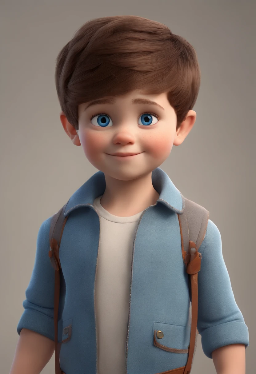 a happy cute  standing short hair, blue eyes, vestindo uma fantasia espacial, , fundo branco, barnet, Tom, Estilo Pixar,  ....3d, desenhos animados, rosto detalhado, asymmetrical 16k