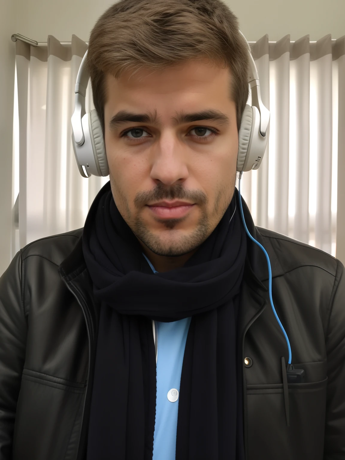 Man wearing headphones and a scarf in front of a window, com fones de ouvido, Usando fones de ouvido, com fones de ouvido, Fones de ouvido ligados, usando fone de ouvido moderno, ele tem fones de ouvido, usando fones de ouvido pretos, david rios ferreira, ignacio fernandez rios, usando fone de ouvido, Pablo Dominguez, usando um fone de ouvido, Federico Pelat, headphones on head