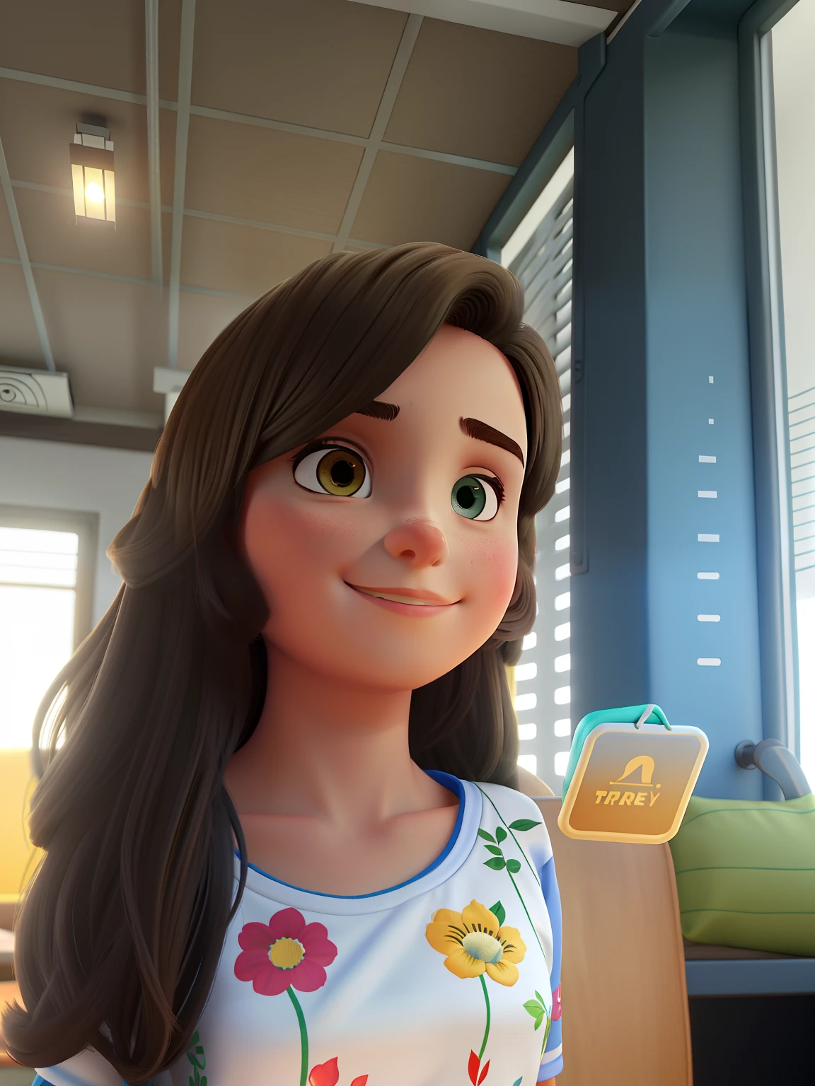 Uma bela jovem de cabelo longo liso, sentada pensando na vida, alta qualidade cores vivas studio PIxel