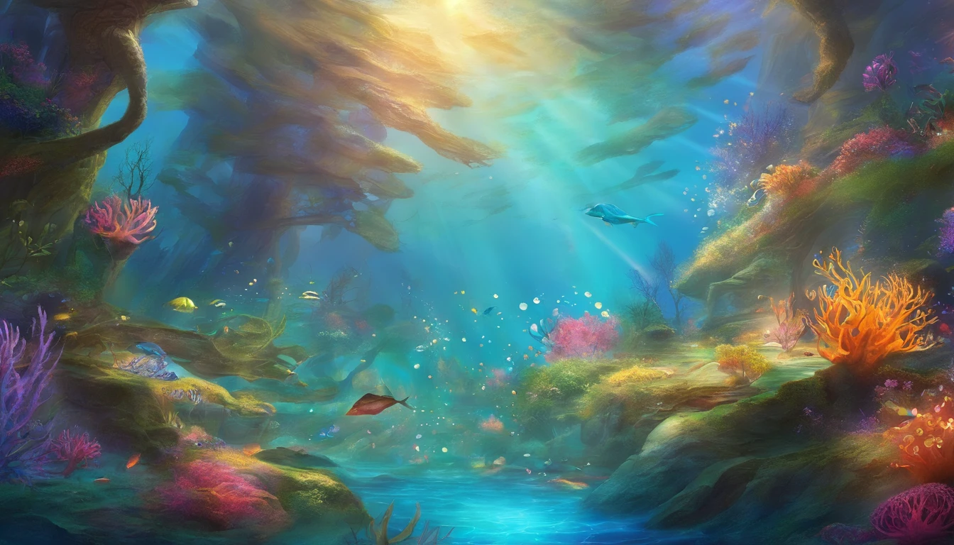 shining sunlight reflecting on the surface, graceful swimming strokes, sparkling water droplets, underwater world, colorful coral reefs, tranquil and peaceful atmosphere, best quality, ultra-detailed, realistic, hydrodynamic motion, fluid movements, vibrant colors, playful light rays, underwater beauty, Transparent blue