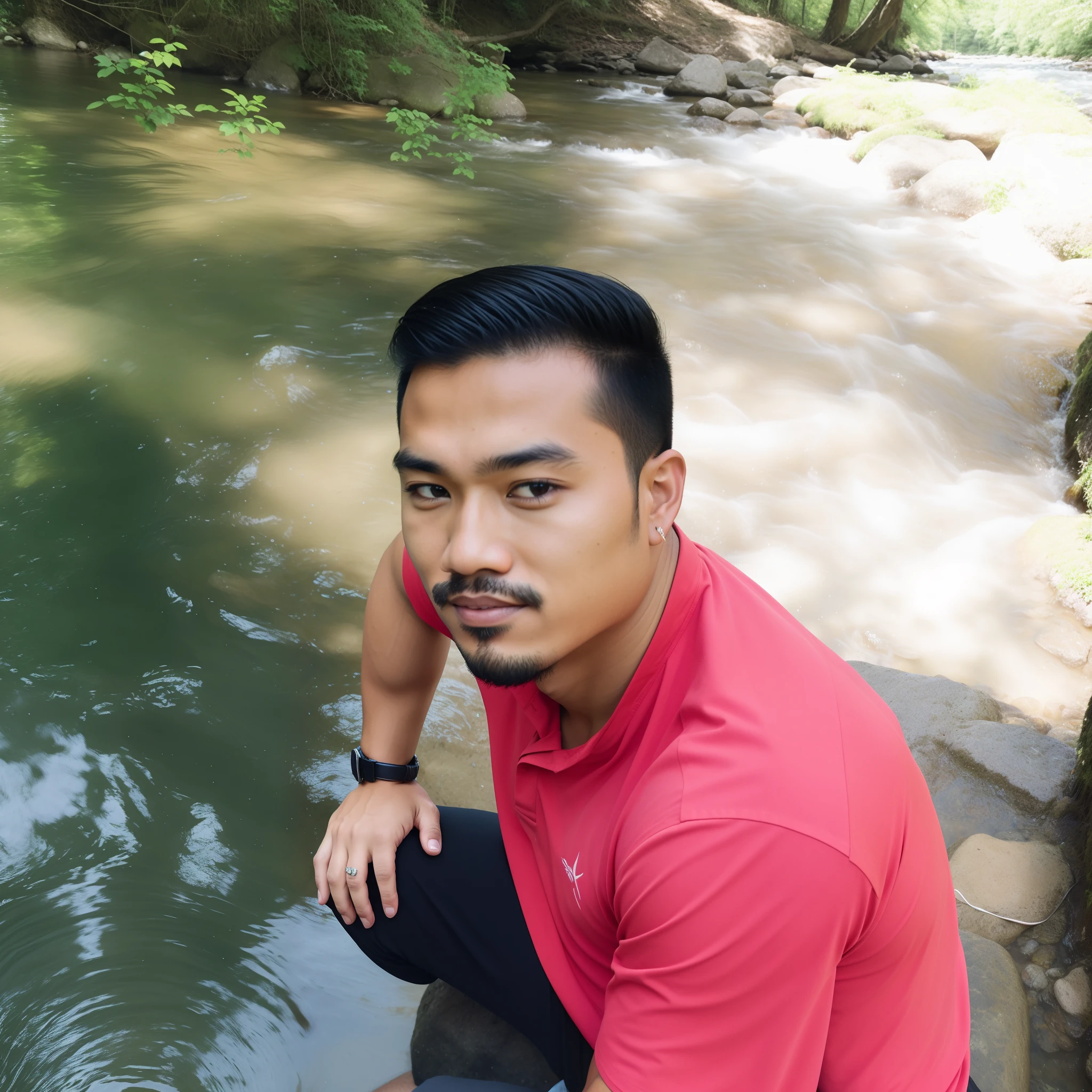 There's a man sitting on a rock by a river, Where is the, Thawan Duchanee, ramil sunga, 2 7 anos, Nivanh Chanthara, 2 8 anos, 2 3 anos, na selva, amidst nature, Ash Thorp Khyzyl Saleem, 2 9 anos, Alex, Imagem, Potrait