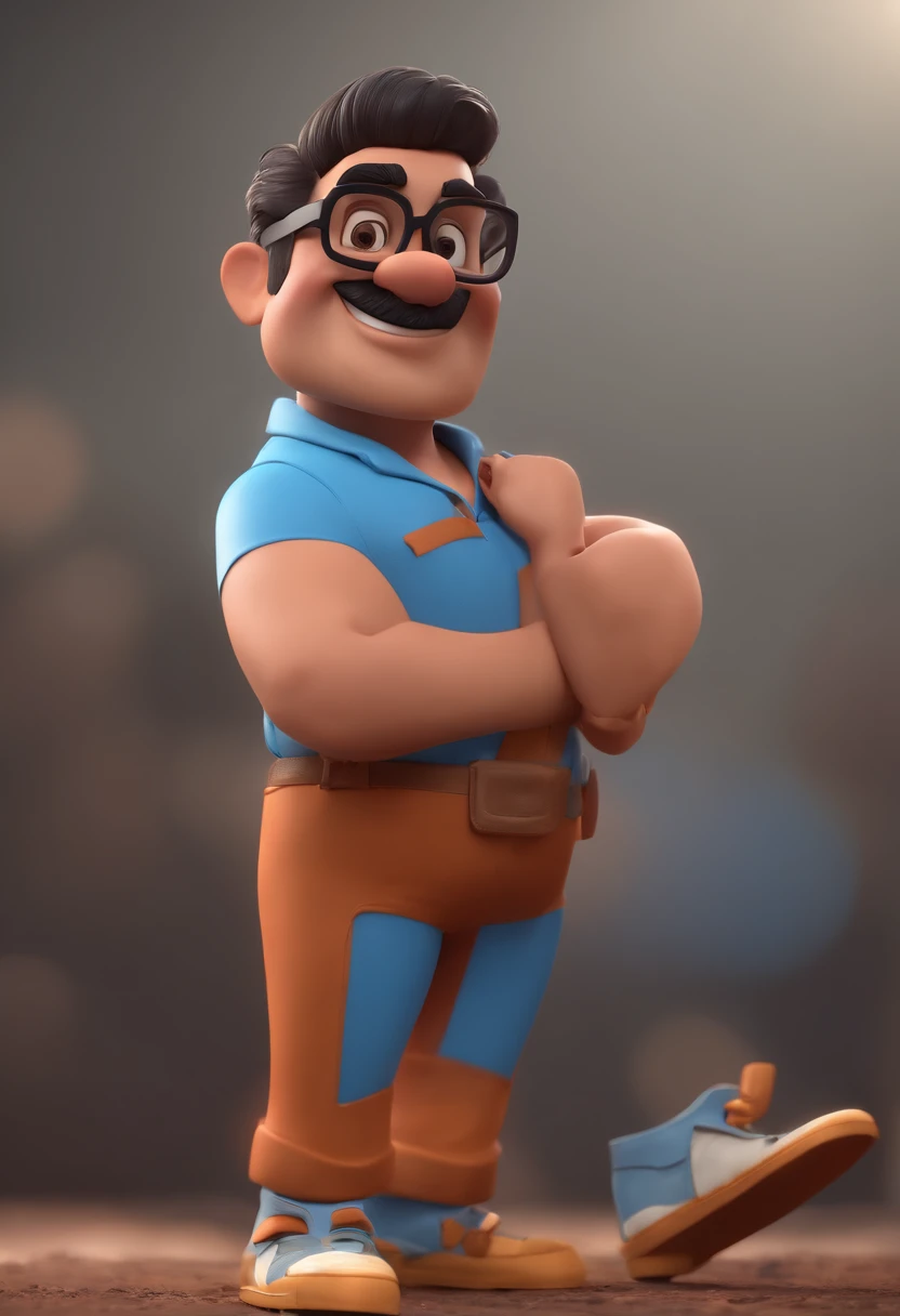 Cartoon character of a man with black glasses and a blue shirt, animation character, Caractere estilizado, animation style rendering, 3D estilizado, Arnold Maya render, 3 d render stylized, toon render keyshot, Personagem 3D, Personagem 3D, 3d rendering stylized, 3 d character render, personagem de desenho animado, Personagem de close up, Pose de personagem, (Estilo Pixar) (master part:1.2) (Bokeh) (best quality) (pele detalhada) (textura detalhada) (8k) (argila) (Cinematic lighting) (foco nítido