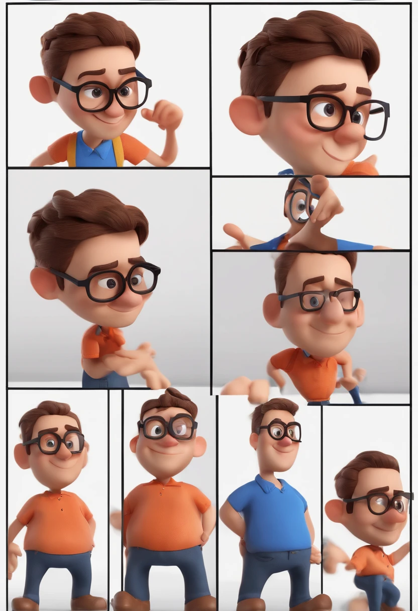 Cartoon character of a man with black glasses and a blue shirt, animation character, Caractere estilizado, animation style rendering, 3D estilizado, Arnold Maya render, 3 d render stylized, toon render keyshot, Personagem 3D, Personagem 3D, 3d rendering stylized, 3 d character render, personagem de desenho animado, Personagem de close up, Pose de personagem,  (Estilo Pixar) (master part:1.2) (Bokeh) (best quality) (pele detalhada) (textura detalhada) (8k) (argila) (Cinematic lighting) (foco nítido