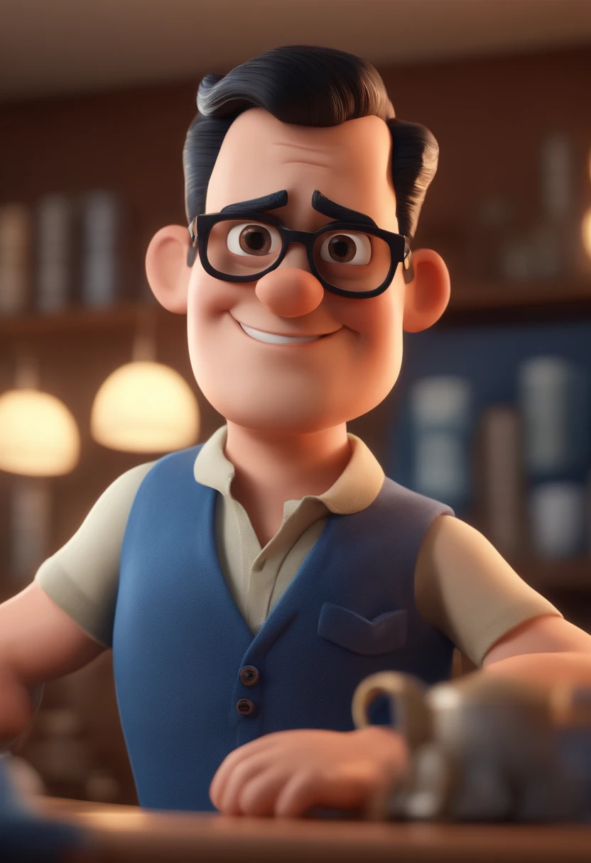 Cartoon character of a man with black glasses and a blue shirt, animation character, Caractere estilizado, animation style rendering, 3D estilizado, Arnold Maya render, 3 d render stylized, toon render keyshot, Personagem 3D, Personagem 3D, 3d rendering stylized, 3 d character render, personagem de desenho animado, Personagem de close up, Pose de personagem, (Estilo Pixar) (master part:1.2) (Bokeh) (best quality) (pele detalhada) (textura detalhada) (8k) (argila) (Cinematic lighting) (foco nítido
