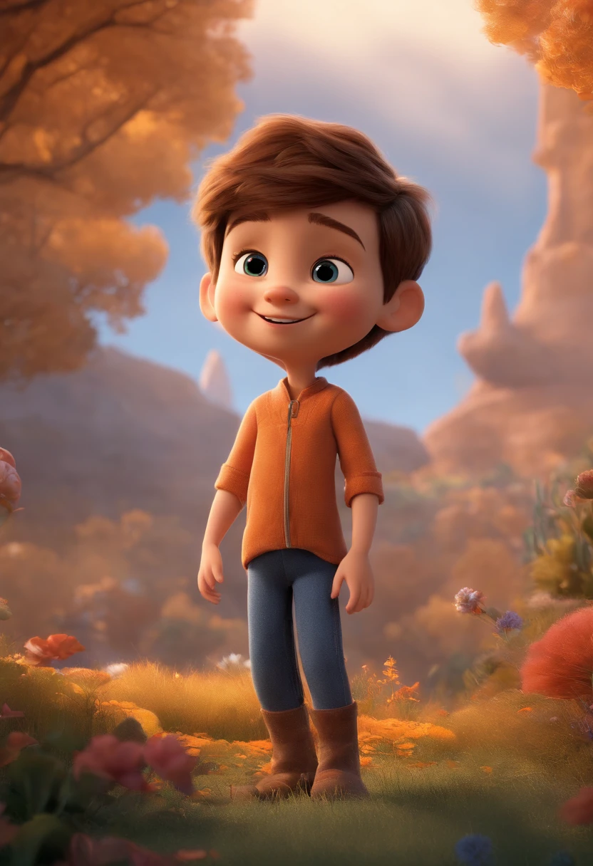 a happy cute kid standing short hair, vestindo uma fantasia espacial, , fundo branco, barnet, tom, Estilo Pixar, ..3d, desenhos animados, rosto detalhado, asymmetrical 16k