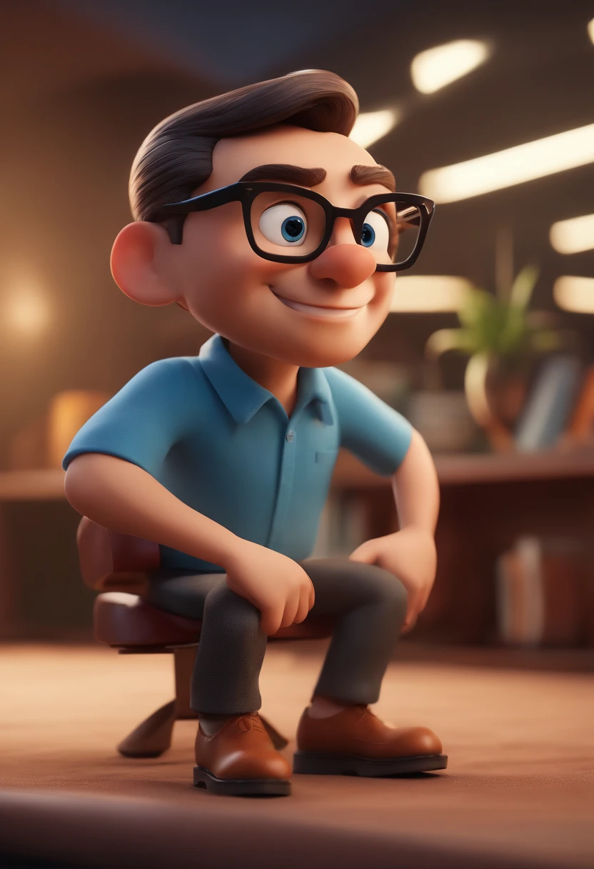 Cartoon character of a man with black glasses and a blue shirt, animation character, Caractere estilizado, animation style rendering, 3D estilizado, Arnold Maya render, 3 d render stylized, toon render keyshot, Personagem 3D, Personagem 3D, 3d rendering stylized, 3 d character render, personagem de desenho animado, Personagem de close up, Pose de personagem, (Estilo Pixar) (master part:1.2) (Bokeh) (best quality) (pele detalhada) (textura detalhada) (8k) (argila) (Cinematic lighting) (foco nítido