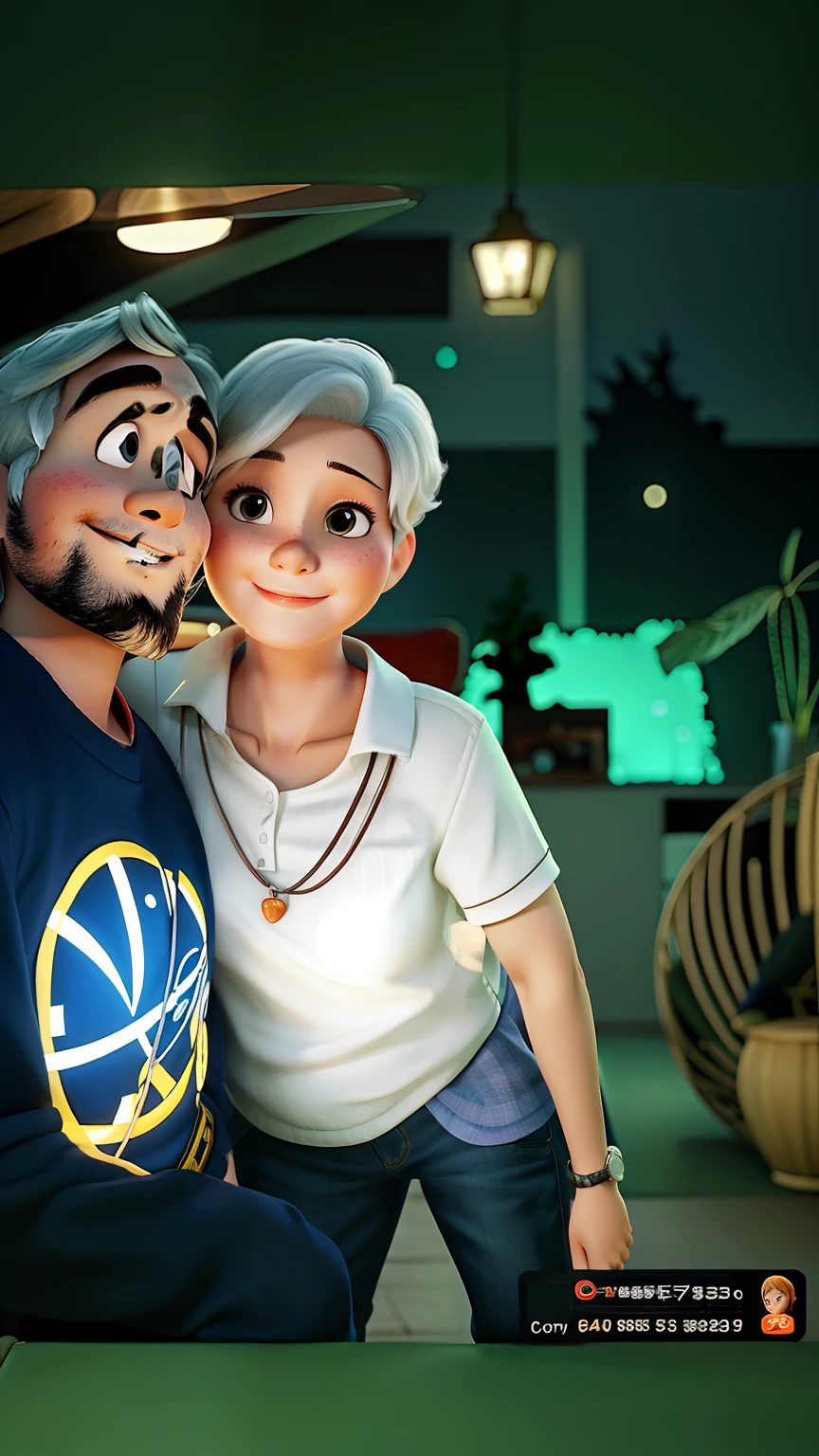 Son and mother enjoying night