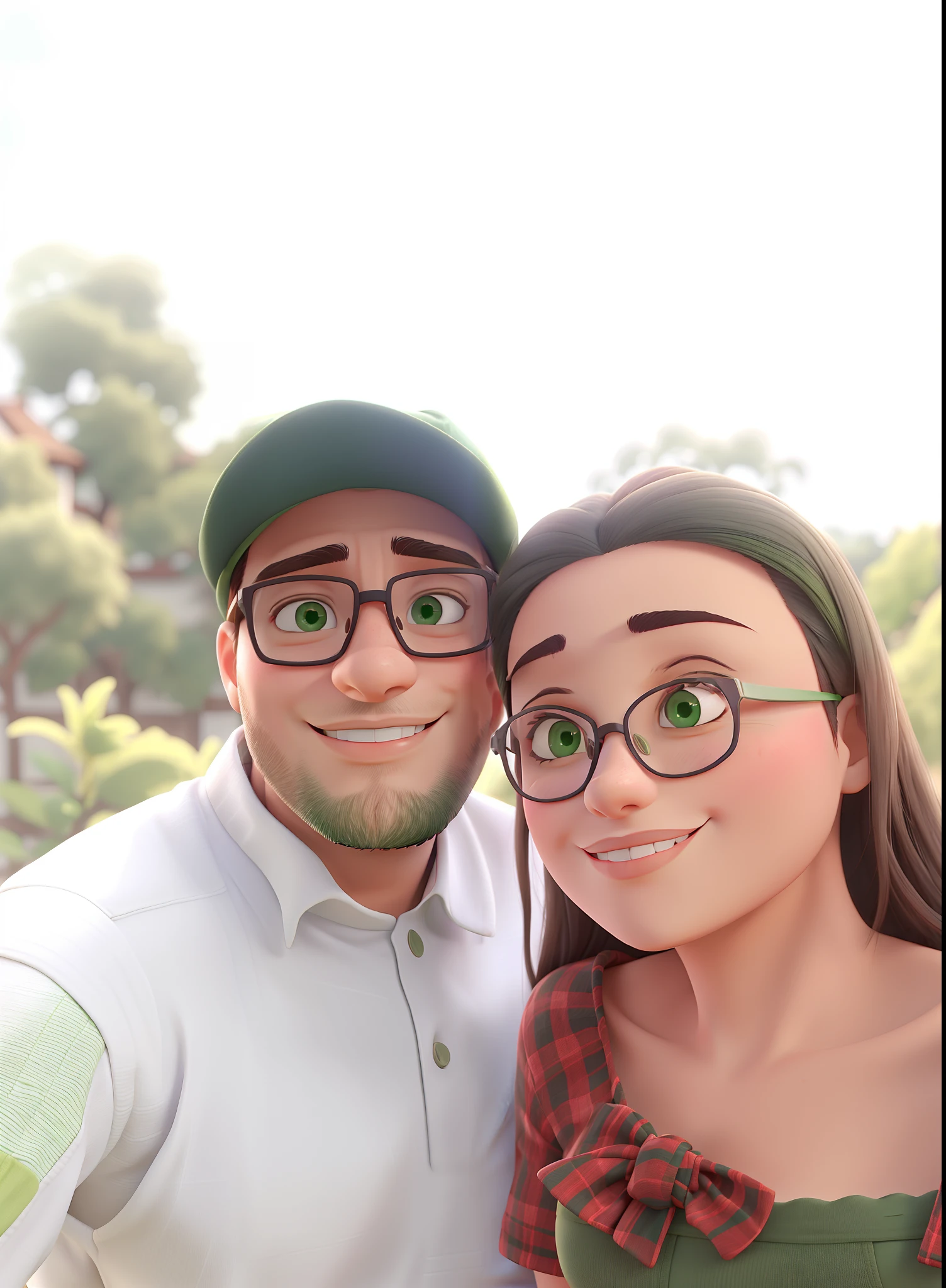 Casal de namorados, Man in cap and prescription glasses, mulher branca de olhos verdes com cabelo grande