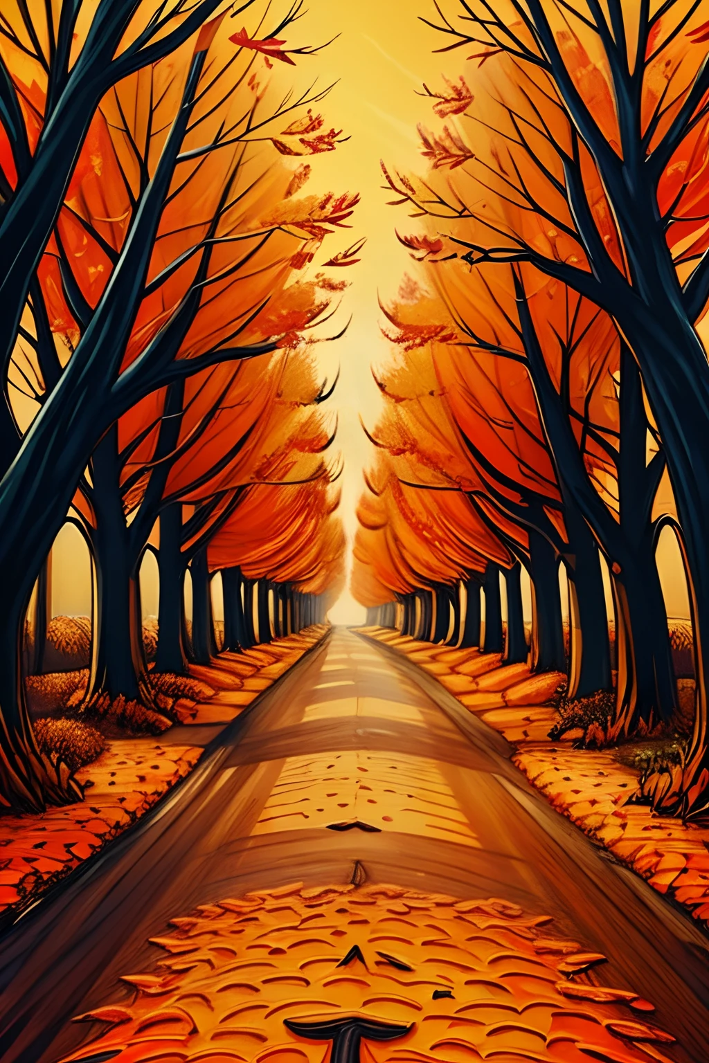 there is a picture of a road with trees in the fall, a digital painting by senior artist, pexels, fine art, scenic colorful environment, colorful trees, color highway, breathtaking colors, colorful scene, vibrant autumn colors, autumn! colors, colorful autumn trees, extraordinary colorful landscape, autumn colors, autumn season, rich picturesque colors, nature colors, beautiful wallpaper