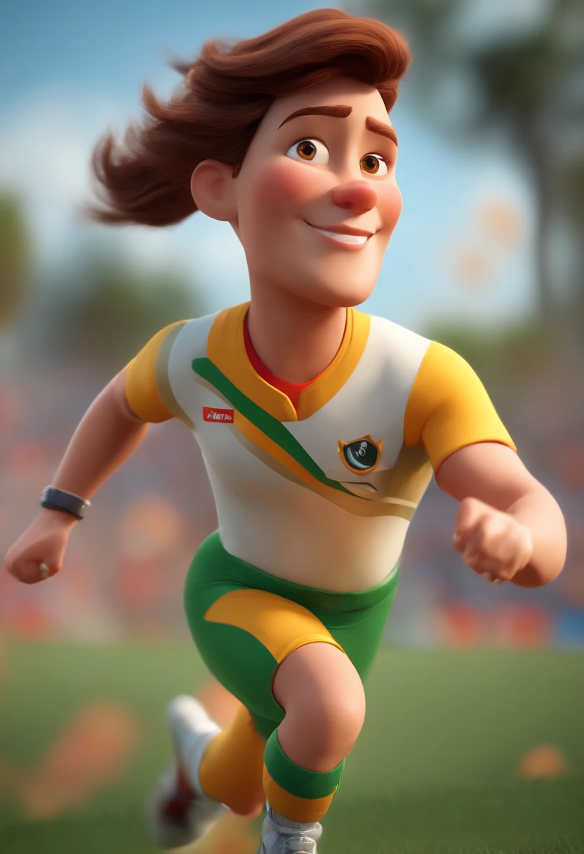 personagem dos desenhos animados de uma mulher com blusa de corrida de maratona com rabo de cavalo e viseira branca de short e tenis no pe estilizada, cartoon, Personagem 3D, Personagem 3D, 3d rendering stylized, 3 d character render, personagem de desenho animado, Personagem de close up, Pose de personagem, (Estilo Pixar) (master part:1.2) (Bokeh) (best quality) (pele detalhada) (textura detalhada) (8k) (argila) (Cinematic lighting) (foco nítido