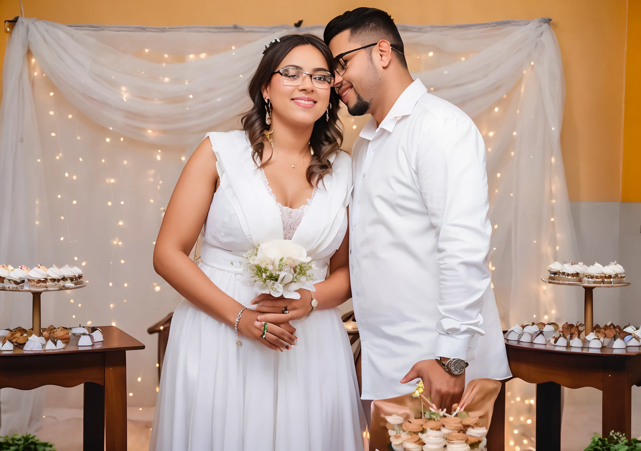 Noivos posando para uma foto em frente a uma mesa com cupcakes, Lovely couple, Malika Favre, fotografia de casamento, noivos, Tiro na Canon EOS R5, Tiro na Canon EOS R 5, Tiro na Nikon Z9, Casal feliz, they are in love, celebrar um casamento ilegal, Tiro em Sony A 7 III, foto do casamento, editing