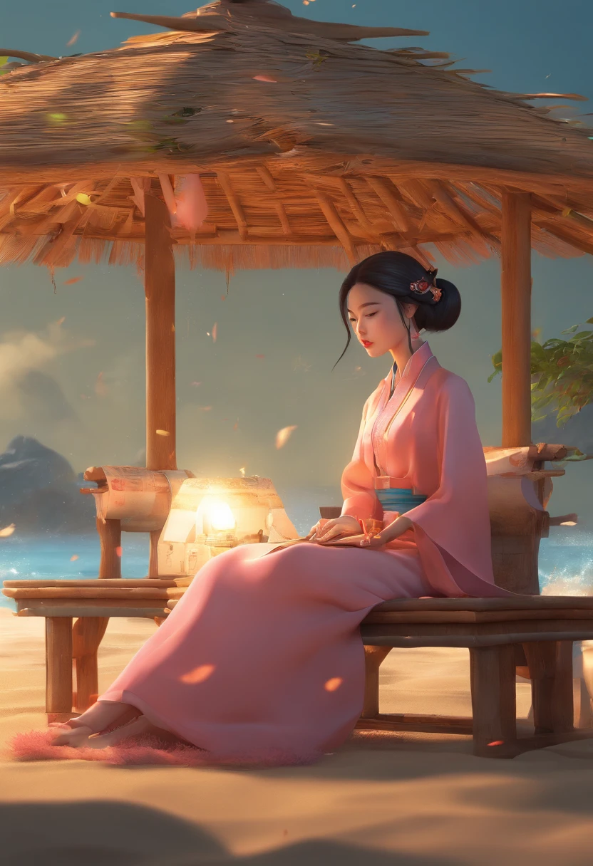 There is a woman sitting on the beach with a clock, Rainha do Mar Mu Yanling, bela arte digital, Arte digital altamente detalhada em 4k, uma bela imperatriz fantasia, 8k arte detalhada de alta qualidade, fantasia bonita, por Yang J, linda arte digital linda, Guweiz, Arte no estilo de Guweiz, bela arte de fantasia, Fantasia chinesa