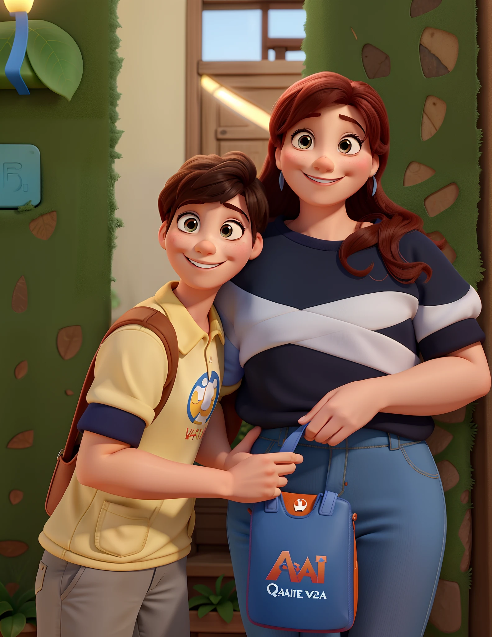 Woman and boy smiling Disney Pixar style ,alta qualidade,melhor qualidade