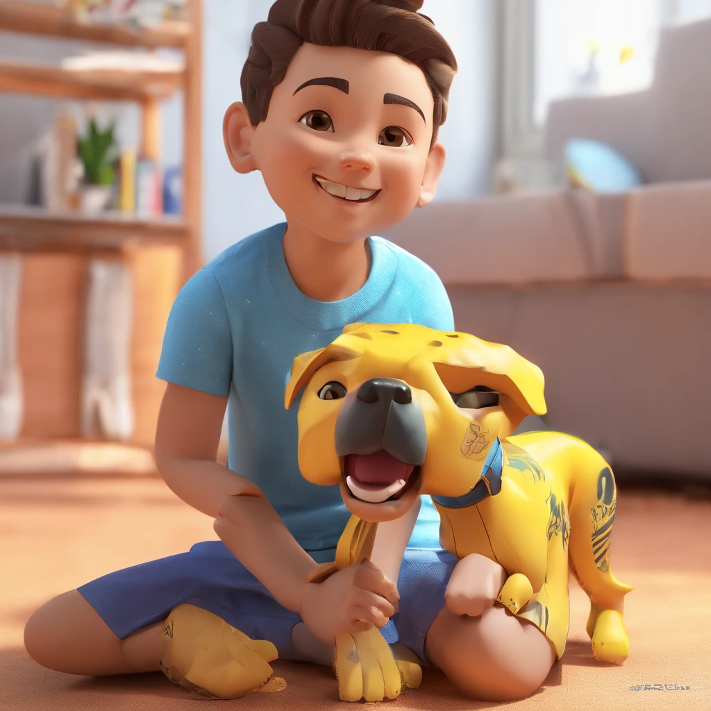 Leo is a smiling 8-year-old human boy, Com sua amiga leal Zoe. It's a pit bull.