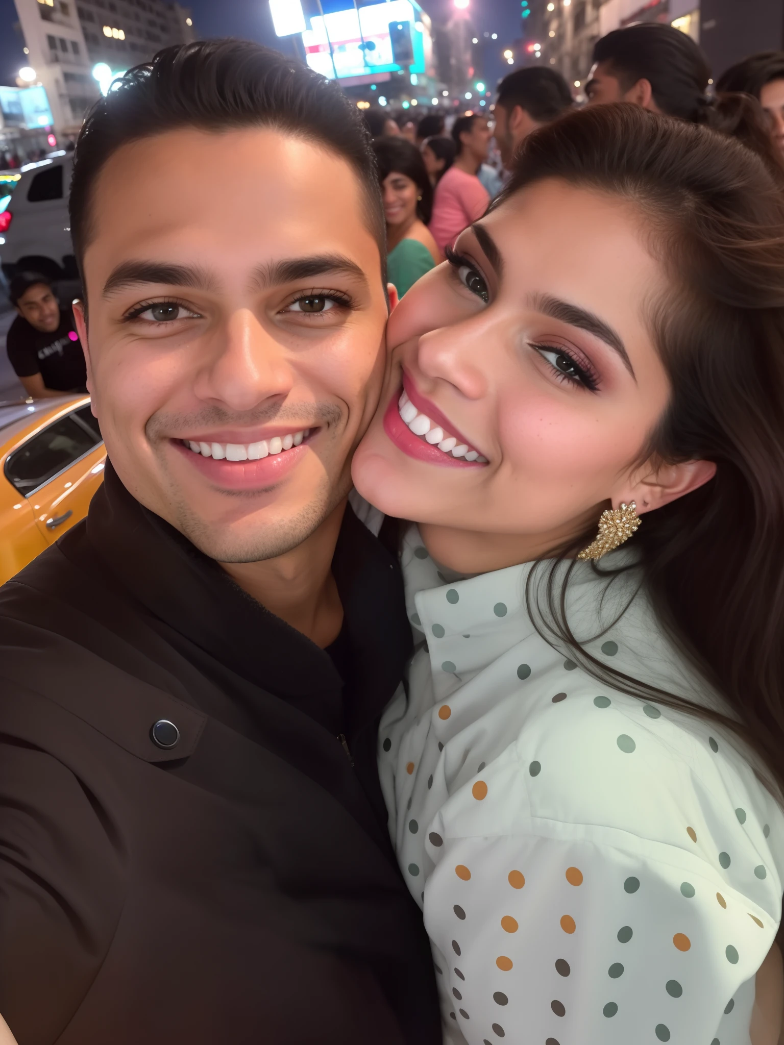 Smiling couple taking selfie on a crowded city street at night, Karla Ortiz, Directed by: Nandor Soldier, by Amelia Peláez, fernanda suarez, Directed by: David Ruby, Directed by: Felipe Seade, Marischa Becker, In Sao Paulo, 🤬 🤮 💕 🎀, Fotografia selfie 8k, Directed by: Daniel Lieske, Valentina Embaralhamento