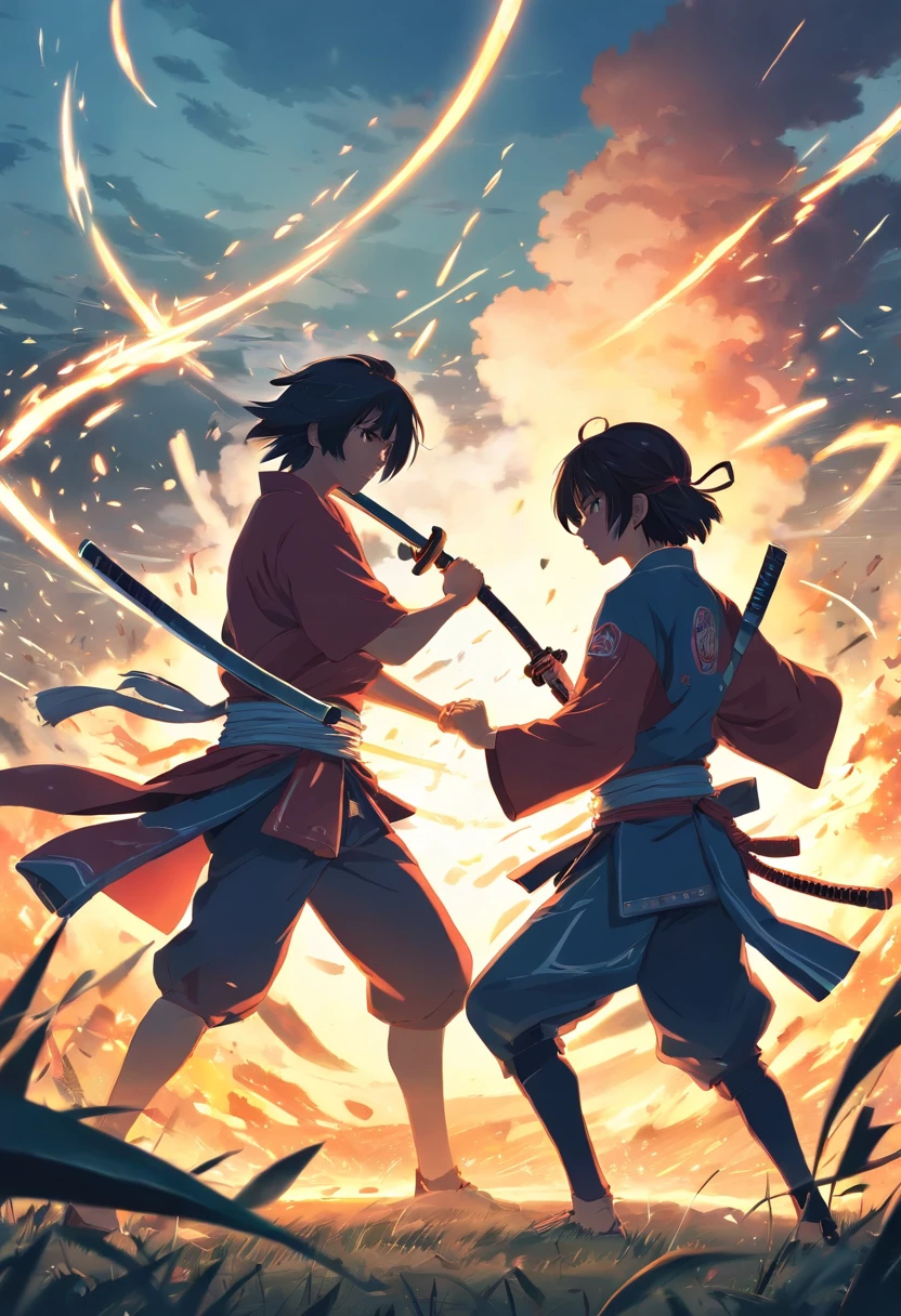 Samurai are fighting on the battlefield