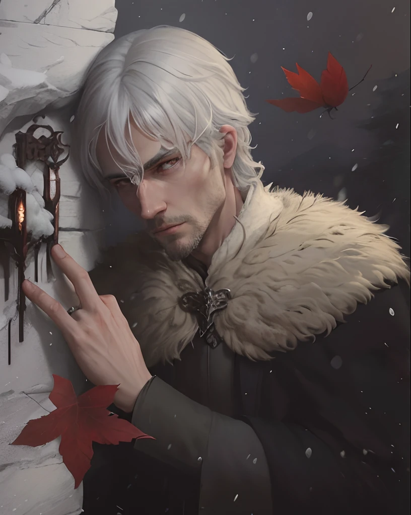 there is a man with a white hair and a black coat, detailed fanart, highly detailed exquisite fanart, game of throne art, by Galen Dara, inspired by Alexander Kanoldt, god of winter, yuri shwedoff and tom bagshaw, inspired by Samuel Hieronymus Grimm, artwork in the style of guweiz, inspired by Sigurd Swane