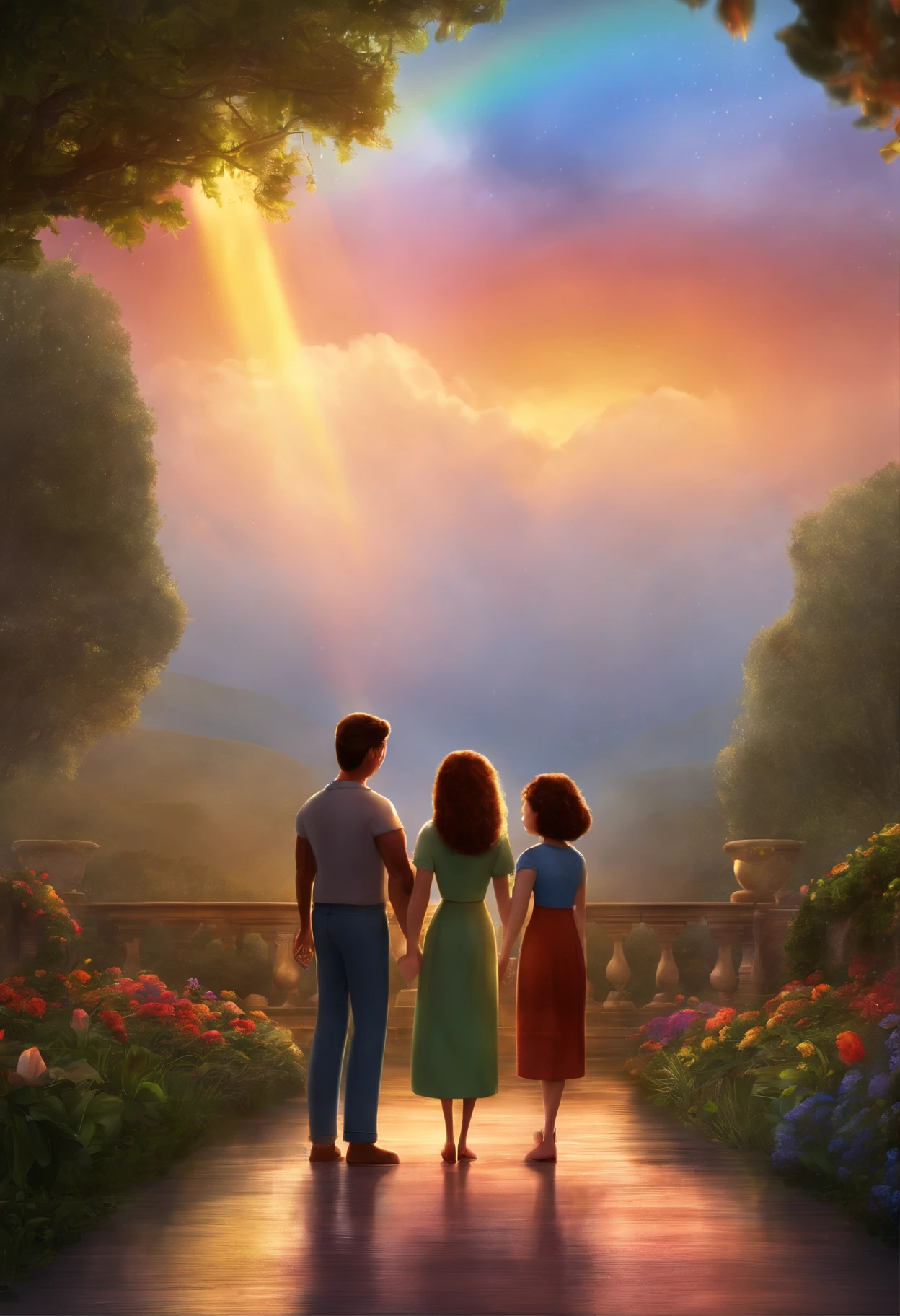 Disney Pixar series couple, ele lavrador, Ela lavadeira. Sun and rain background with rainbow with the name THE DILEMMA