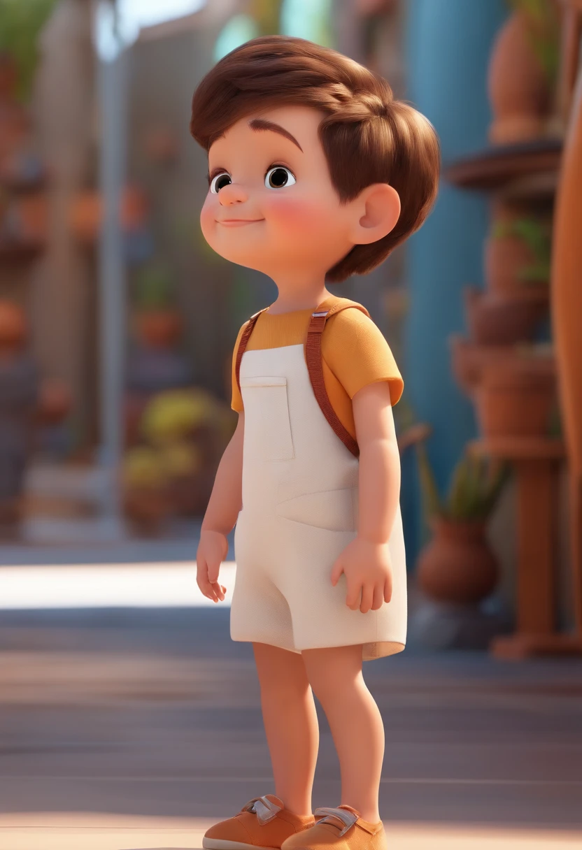 a happy cute standing short hair, vestindo uma fantasia espacial, , fundo branco, barnet, toon, estilo pixar, 3d, desenhos animados, rosto detalhado, asymmetrical 16k