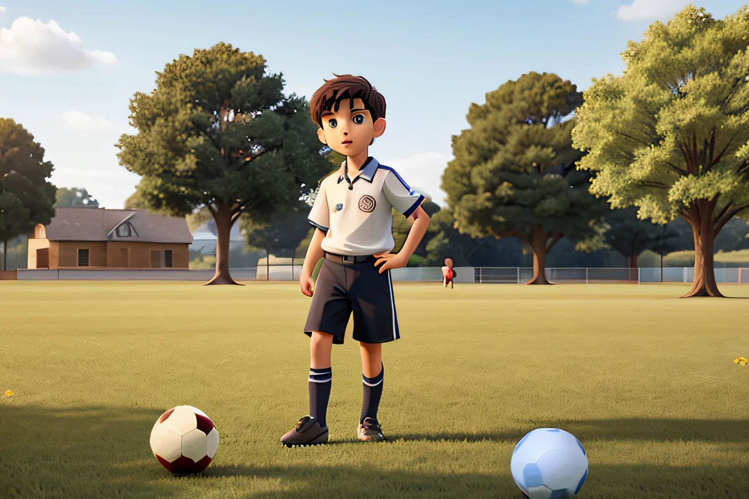 a boy playing soccer in a field