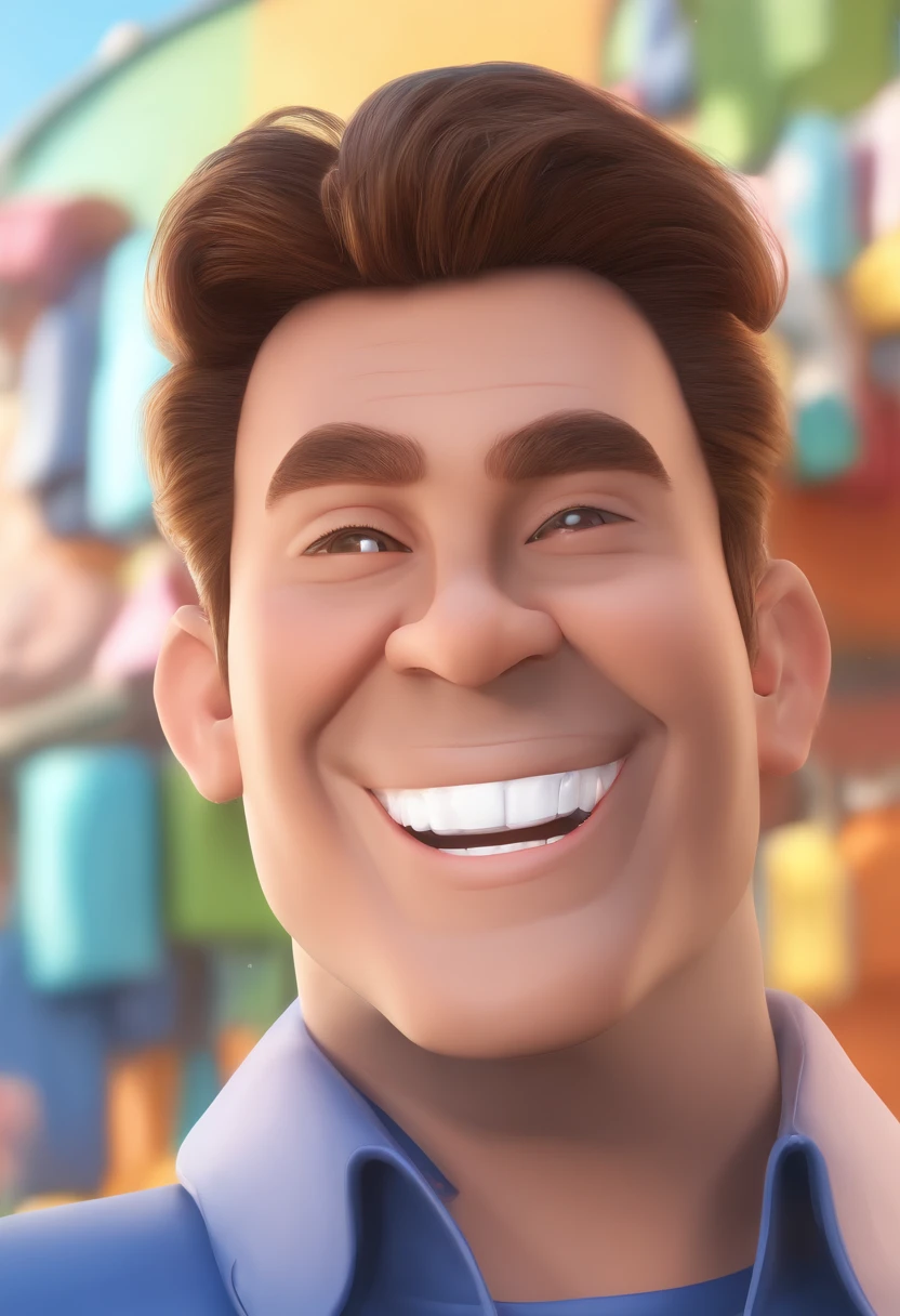 Smiling Man Illustration, sorriso insano, Homem de pele marrom com um sorriso gigante, happily smiling at the camera, sorriso atrevido, he's smiling, sorriso muito grande, Macho sorridente, foto de perfil headshot, rindo sorriso enorme, desenhando no estilo de Arte 3D, c4d, fundo de cor branco puro, estilo disney, estilo pixar render ilustracao Super Detalhe, 8k