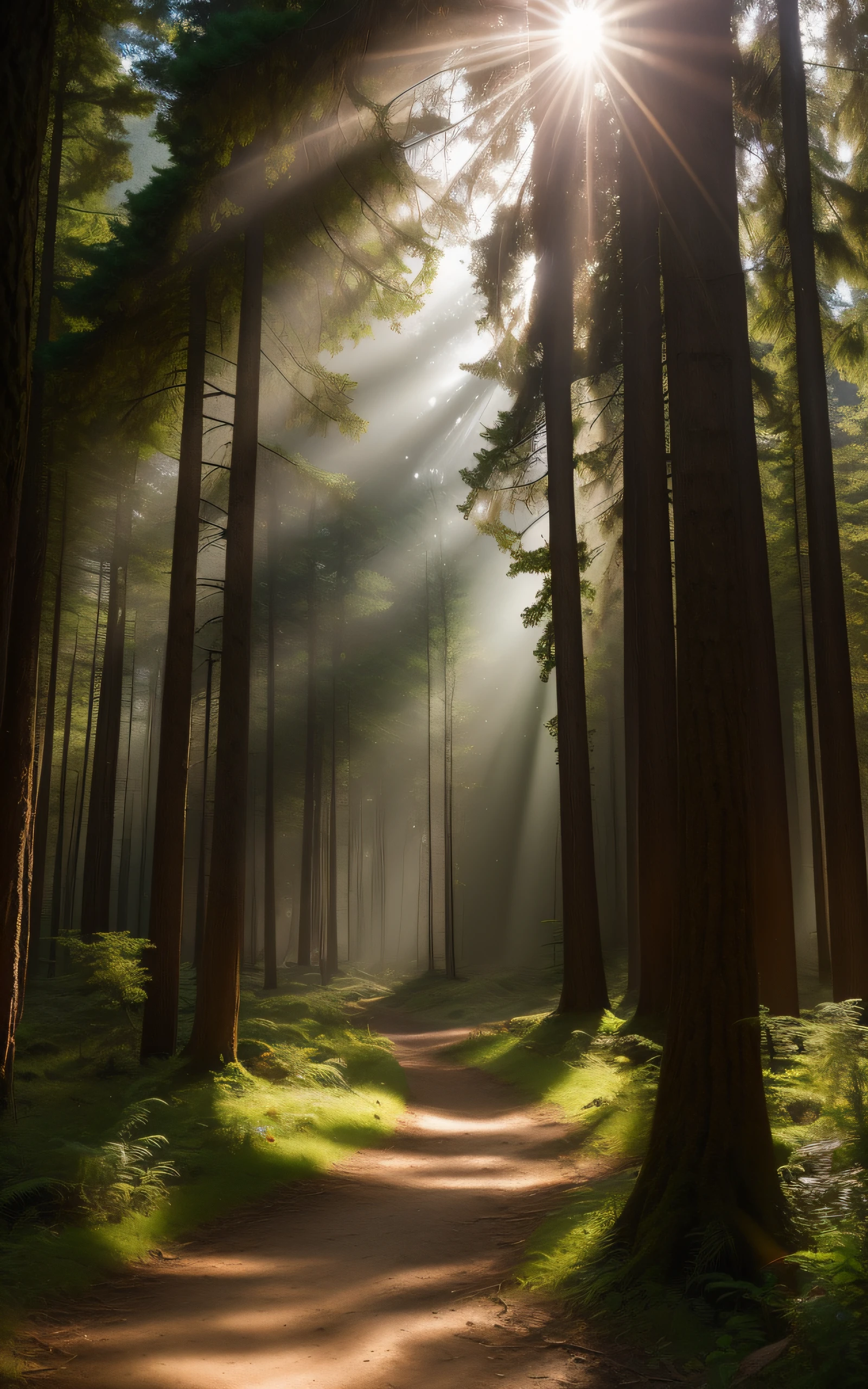 ((top-quality、masterpiece、photographrealistic:1.4、in 8K))、A forest with a mysterious atmosphere, A forest lined with ancient trees, The morning sun passes through the trees, no people,