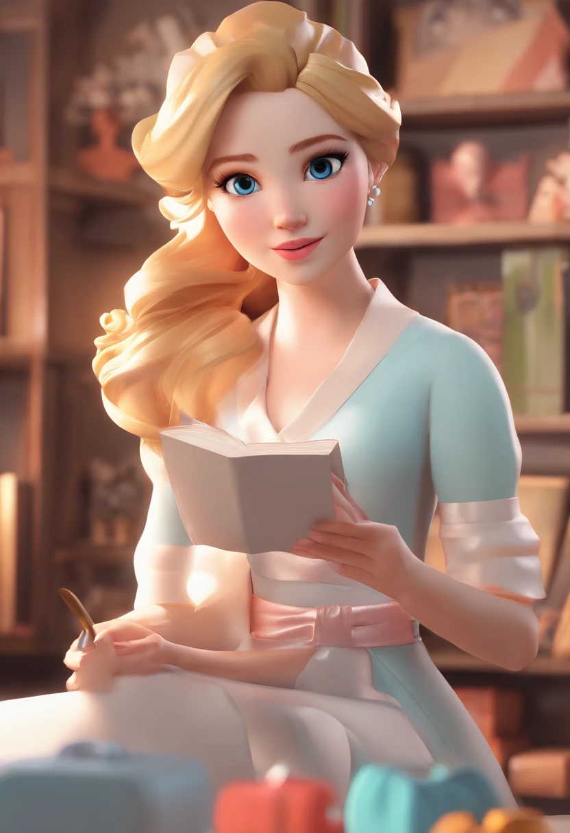 best quality, master part, fotorrealista, extremamente detalhado CG unidade 8k papel de parede, Chibi,1girl, Elsa,sozinho, cheio_corpo, sorrir, Olhando_em_visualizador, ao ar livre,