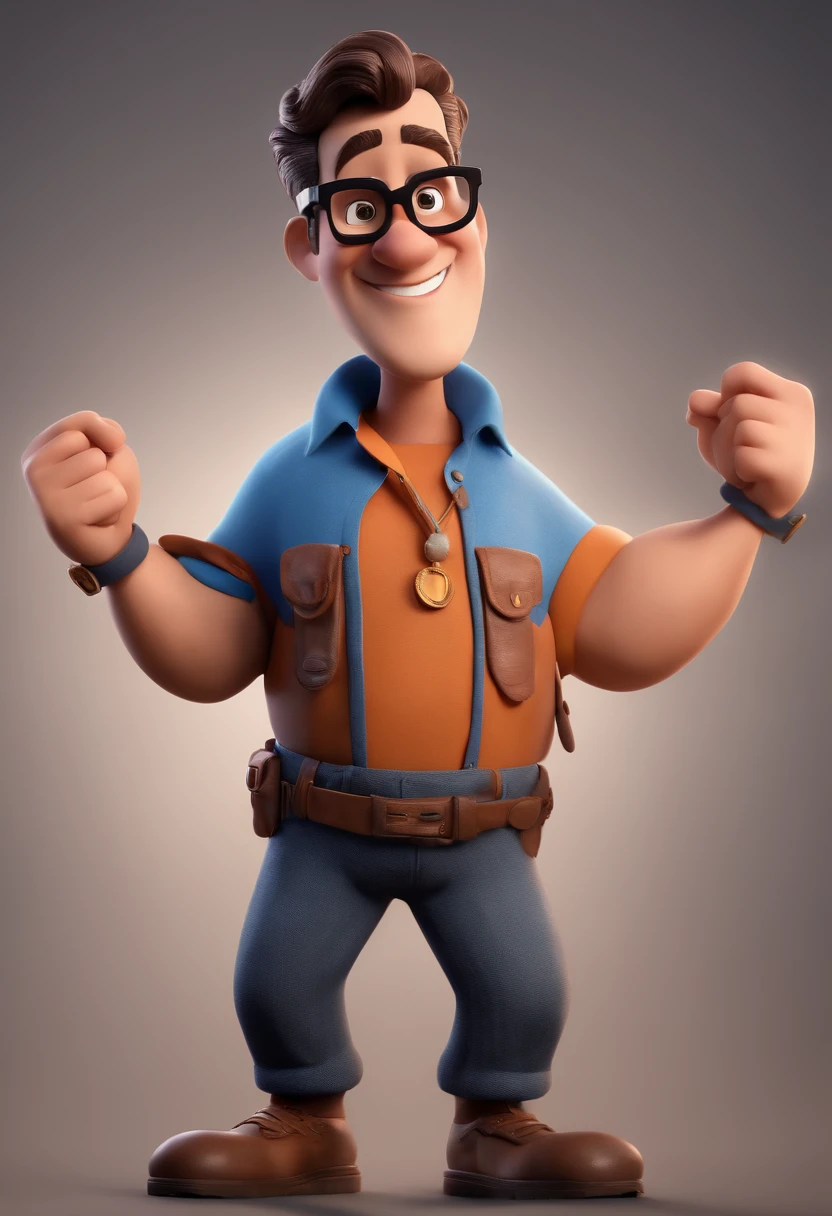 Cartoon character of a man with black glasses and a blue shirt, animation character, Caractere estilizado, animation style rendering, 3D estilizado, Arnold Maya render, 3 d render stylized, toon render keyshot, Personagem 3D, Personagem 3D, 3d rendering stylized, 3 d character render, personagem de desenho animado, Personagem de close up, Pose de personagem,  (Estilo Pixar) (master part:1.2) (Bokeh) (best quality) (pele detalhada) (textura detalhada) (8k) (argila) (Cinematic lighting) (foco nítido