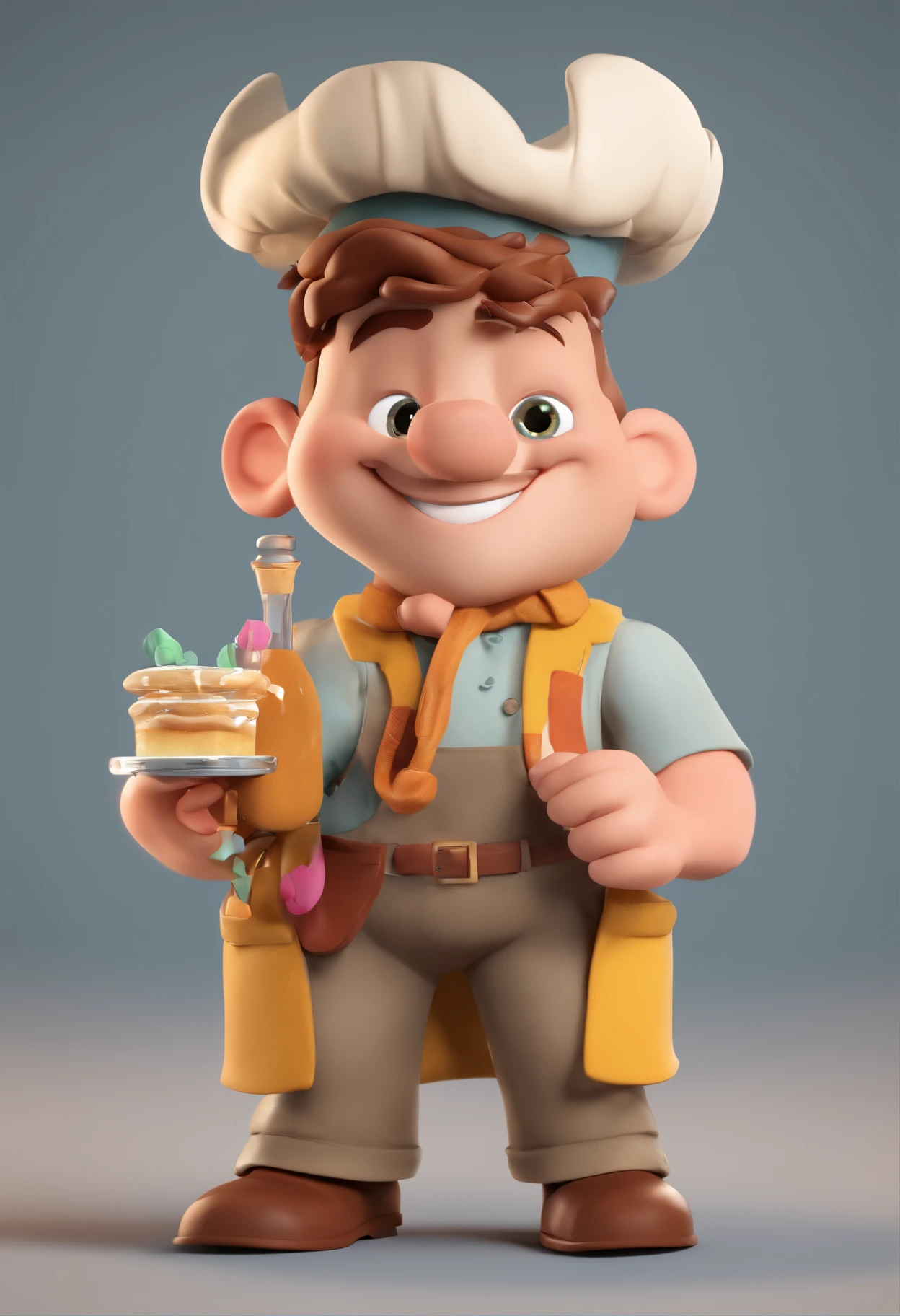 Personagem de desenho animado de um homem usando roupa de chef de cozinha branca com nome do instituto gourmet,Brunette man with tattoo on the arm of a Nordic compass on the right arm and with goatee and with hair cut with jackfruit cut, um personagem animado, Caractere estilizado, animation style rendering, 3D estilizado, Arnold Maya render, 3 d render stylized, toon render keyshot, Personagem 3D, Personagem 3D, 3d rendering stylized, 3 d character render, personagem de desenho animado, Personagem de close up, Pose de personagem, (Estilo Pixar) (master part:1.2) (Bokeh) (best quality) (pele detalhada) (textura detalhada) (8k) (argila) (Cinematic lighting) (foco nítido,Senta e vaza a parte superior do corpo