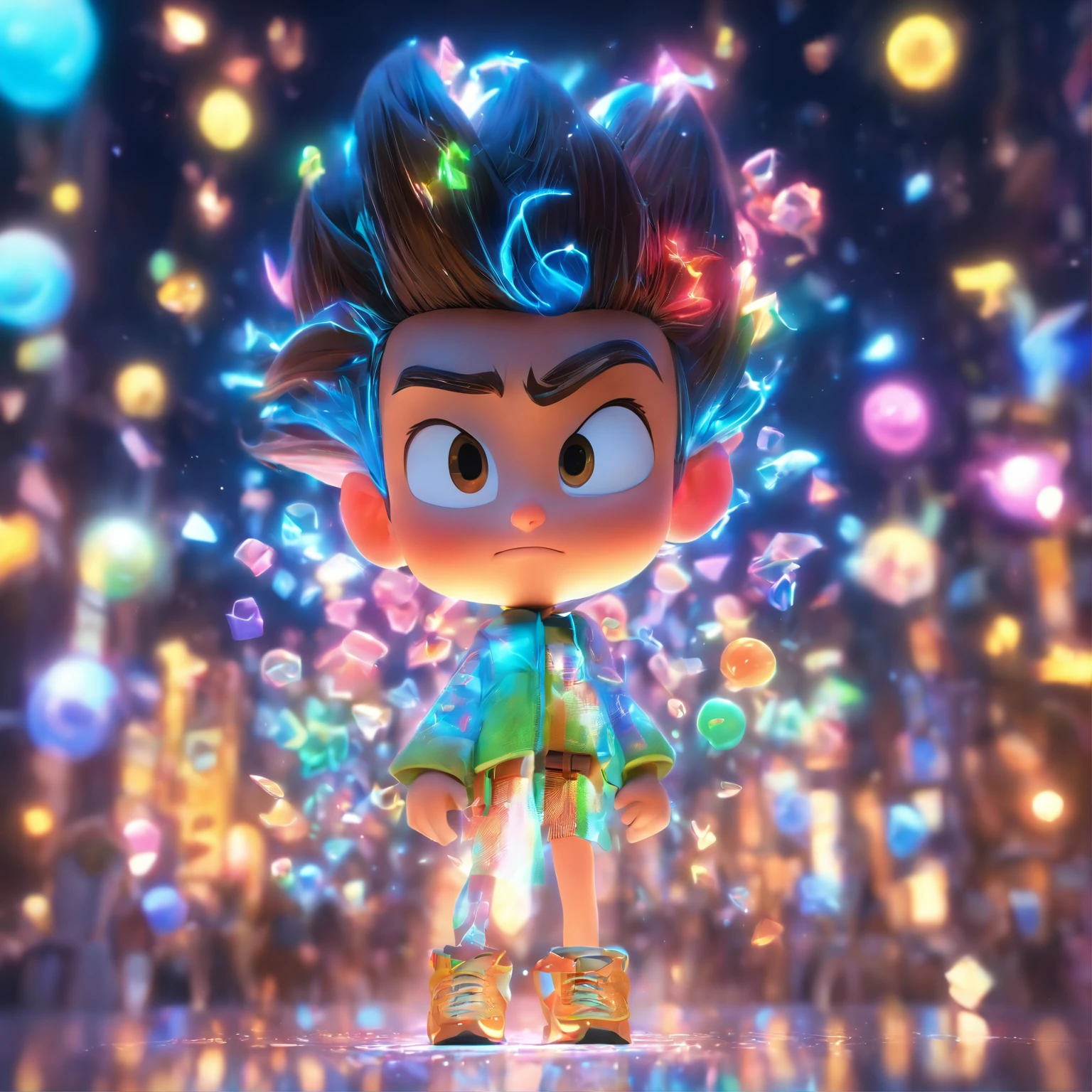 (Estilo Pixar),Modelo de quarto pequeno aconchegante, Modelo de personagem em miniatura, fonte de luz da direita para a esquerda, Rum lighting, fonte de luz da direita para a esquerda, (ISO distance vision), (de cima para baixo), Realistic proportions, Post-processing, ((perspectiva ortogonal)), Super Detalhe, Realistic, super realistic, photoreal render, Cor irridescent, Glitters