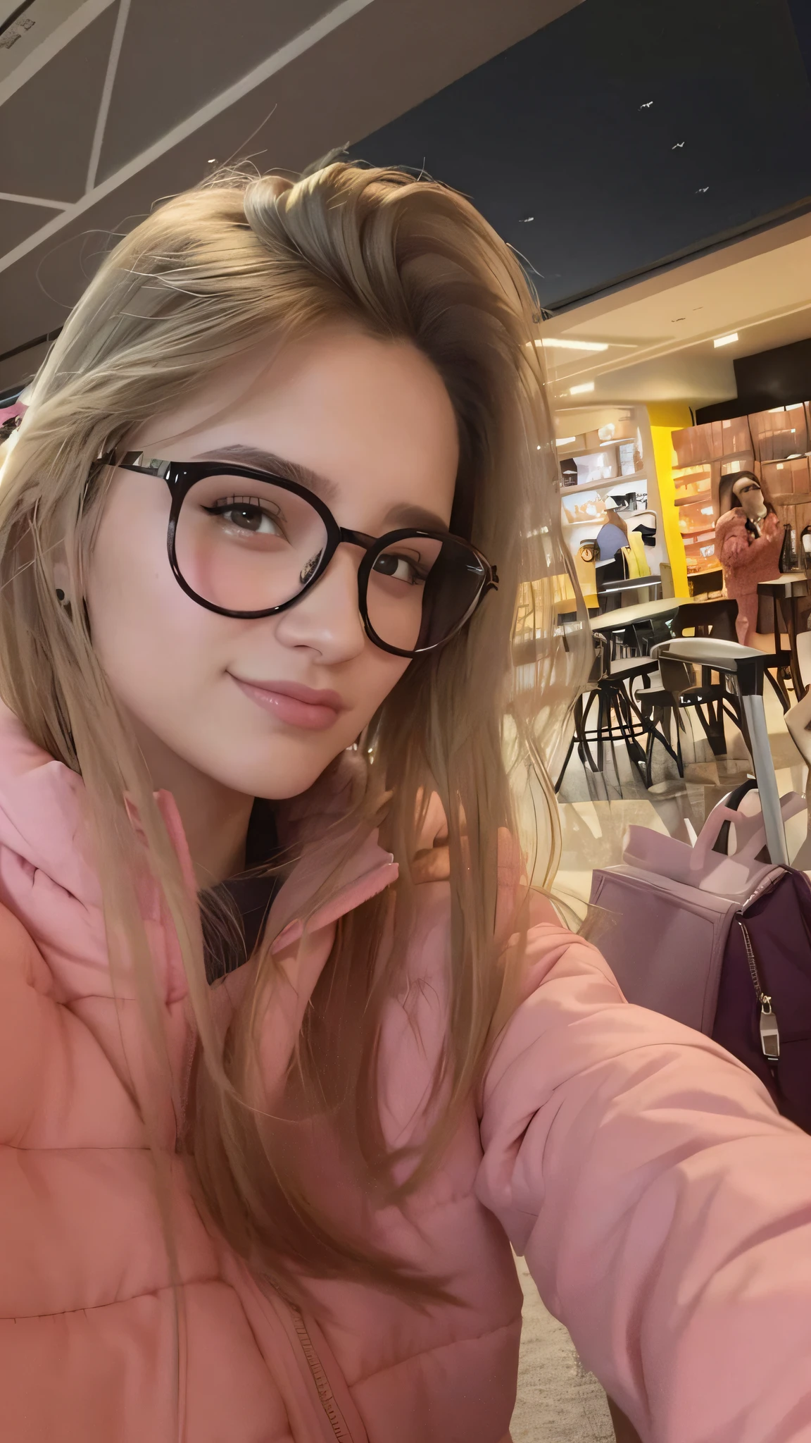 Woman in pink jacket and glasses taking a selfie, 19-year-old girl, Anna Nikonova aka Newmilky, Pokimane, jovem e bonito, 18 anos, With eye Glasses, Angelina Stroganova, Ekaterina, bonito ligeiramente nerd sorriso, 1 6 anos, girl with glasses, jovem adolescente, desenho, Cartoon, personagem dos desenhos animados de uma mulher jovem e bonita, animation character, Caractere estilizado, animation style rendering, 3D estilizado, Arnold Maya render, 3 d render stylized, toon render keyshot, Personagem 3D, Personagem 3D, 3d rendering stylized, 3 d character render, personagem de desenho animado, Personagem de close up, Pose de personagem, (Estilo Pixar) (master part:1.2) (Bokeh) (melhor qualidade) (pele detalhada) (textura detalhada) (8k) (argila) (Cinematic lighting) (foco nítido)