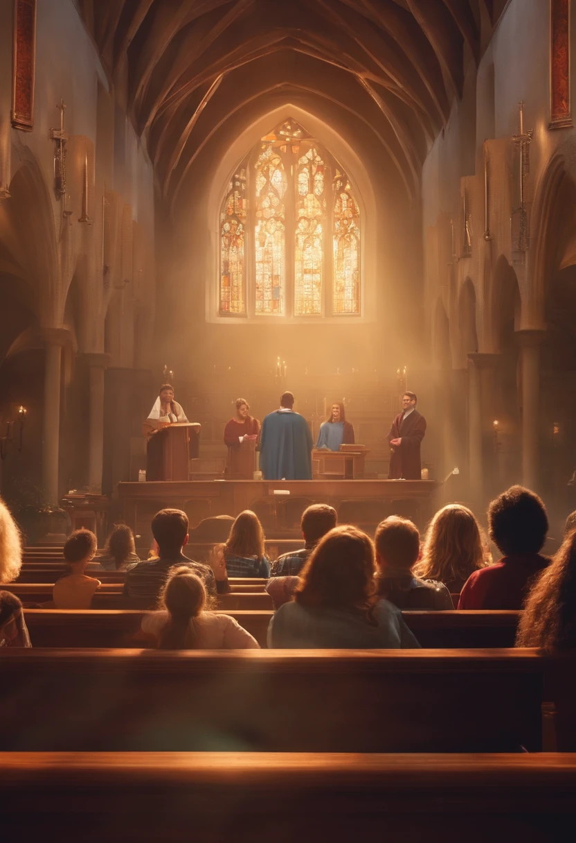 filme Marketing 2023 estilo filmes Pixar, Com nome "N - Marketing", poster, of young people in church worshipping Christ written reborn teen St. John