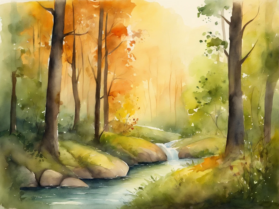 Scenery, forest interior, children's book illustration style, simple, cute, no animals, no people, no Pixar style objects. 02