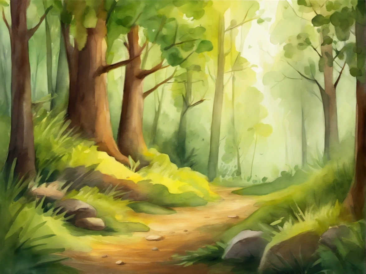 Scenery, forest interior, children's book illustration style, simple, cute, no animals, no people, no Pixar style objects. 02