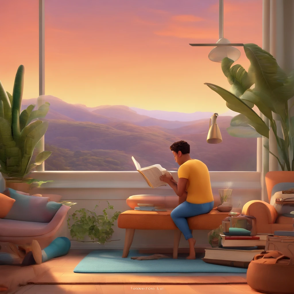 fundo branco, pixar desenhos animados 3D, homem lendo um livro, ::estilo pixar cartoon