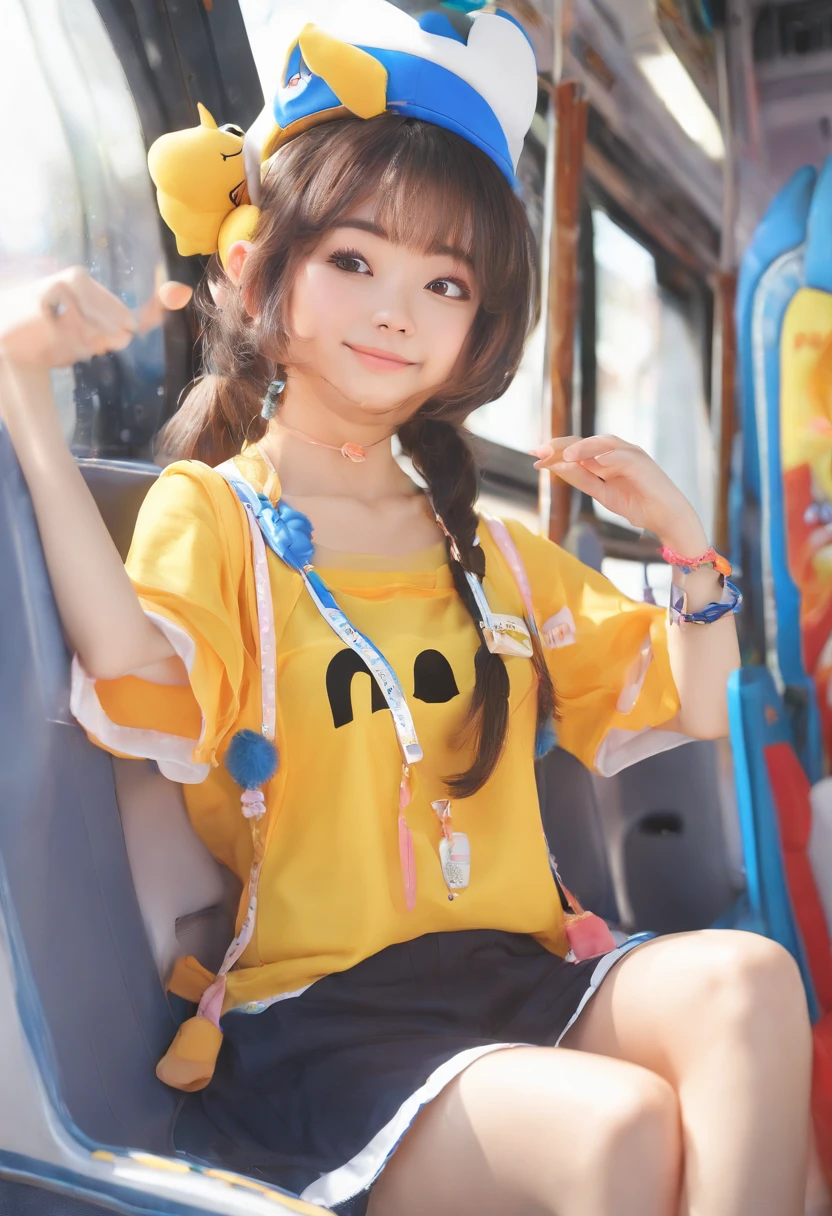 full body Esbian、(Top image quality、The ultra-detailliert、highly detailed and beautiful、超A high resolution:1.2)、(14years、a junior high school student、Gamine、A tiny、cute little、kawaii:1.3)、(very detailed beautiful face and eyes:1.2)、({white and yellow metallic}Cheerleader Costumes:1.3)、((espadrilles))．(Shyly smiling face、{A dark-haired|brown haired}、With bangs、loose twin tails、(((Squatting on the ground)))、(((Open your knees from side to side)))、(((Crab crotch)))、Shooting from front、profetional lighting、Professional filming、Girl in the park、Cute smile、​masterpiece、8K、Delicate body、Showing the navel、nogizaka、Beautiful black eyes:1.３、17-year-old schoolgirl