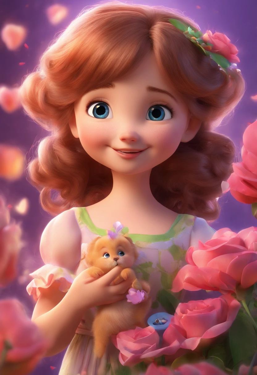 best quality, master part, fotorrealista, extremamente detalhado CG unidade 8k papel ,Cartaz do filme Disney Pixar, "Fairy mother holding her baby in her arms." baby fairy:Lovely, olhos curiosos e um sorriso radiante.Dress made of rose petals and lavender. Cabelo dourado com flores, asas delicadas.