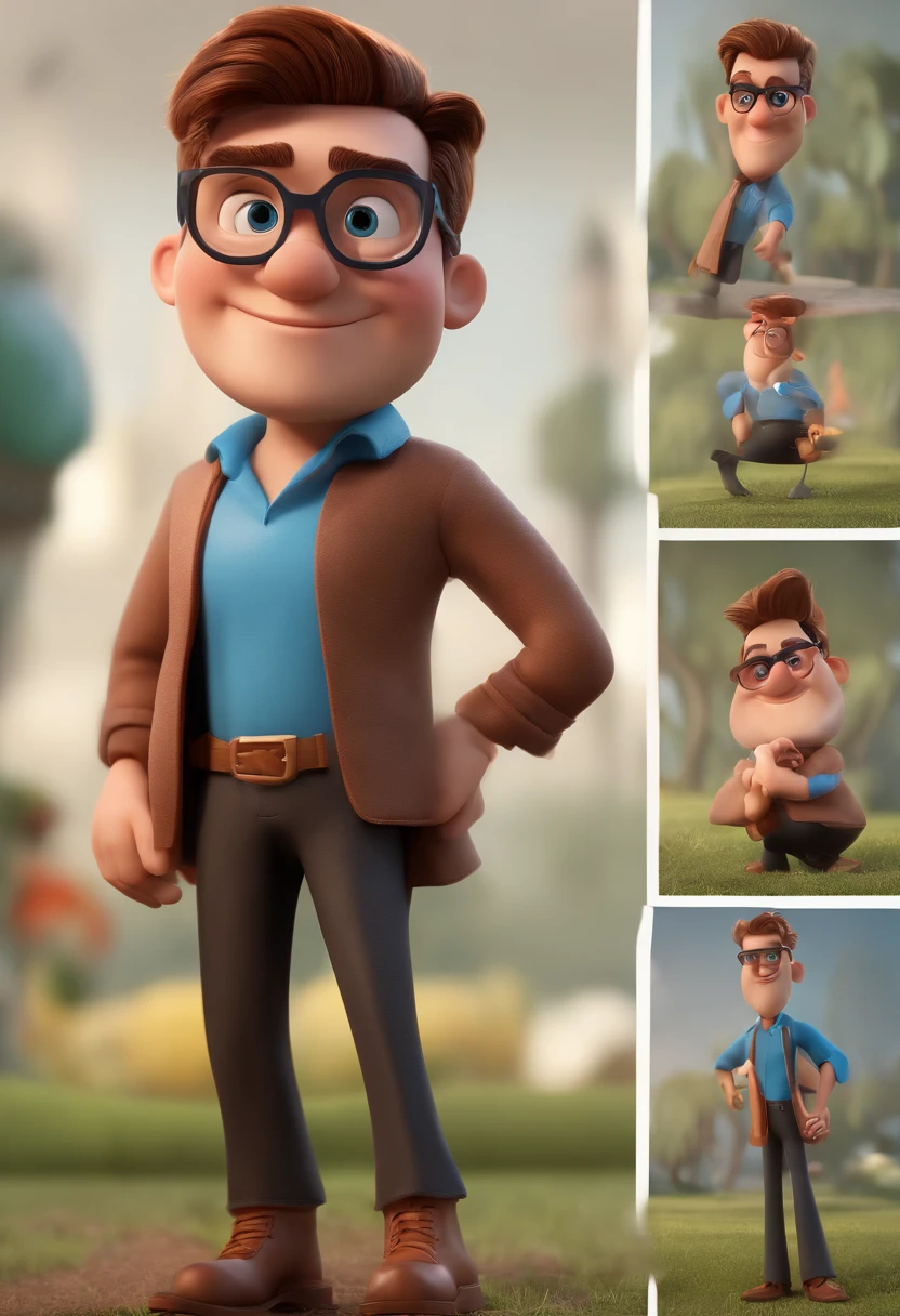 Cartoon character of a man with black glasses and a blue shirt, animation character, Caractere estilizado, animation style rendering, 3D estilizado, Arnold Maya render, 3 d render stylized, toon render keyshot, Personagem 3D, Personagem 3D, 3d rendering stylized, 3 d character render, personagem de desenho animado, Personagem de close up, Pose de personagem, (Estilo Pixar) (master part:1.2) (Bokeh) (best quality) (pele detalhada) (textura detalhada) (8k) (argila) (Cinematic lighting) (foco nítido