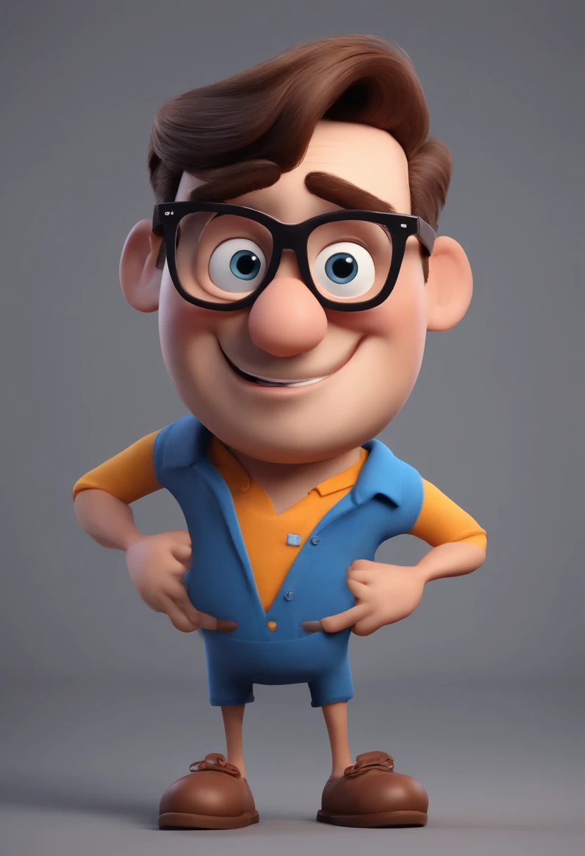 Cartoon character of a man with black glasses and a blue shirt, animation character, Caractere estilizado, animation style rendering, 3D estilizado, Arnold Maya render, 3 d render stylized, toon render keyshot, Personagem 3D, Personagem 3D, 3d rendering stylized, 3 d character render, personagem de desenho animado, Personagem de close up, Pose de personagem,  (Estilo Pixar) (master part:1.2) (Bokeh) (best quality) (pele detalhada) (textura detalhada) (8k) (argila) (Cinematic lighting) (foco nítido