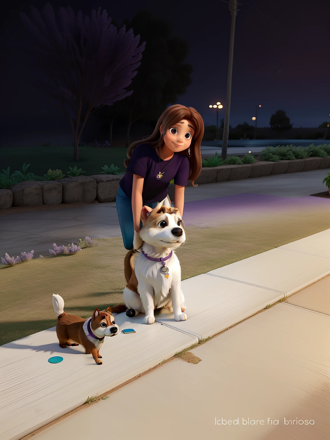 Uma garota de pele branca e sorriso no rosto, light brown hair down to shoulder length, Sitting in a lilac armchair, Wearing a white t-shirt and holding a glass of wine, The girl has a white West Terrier dog sitting on her lap.