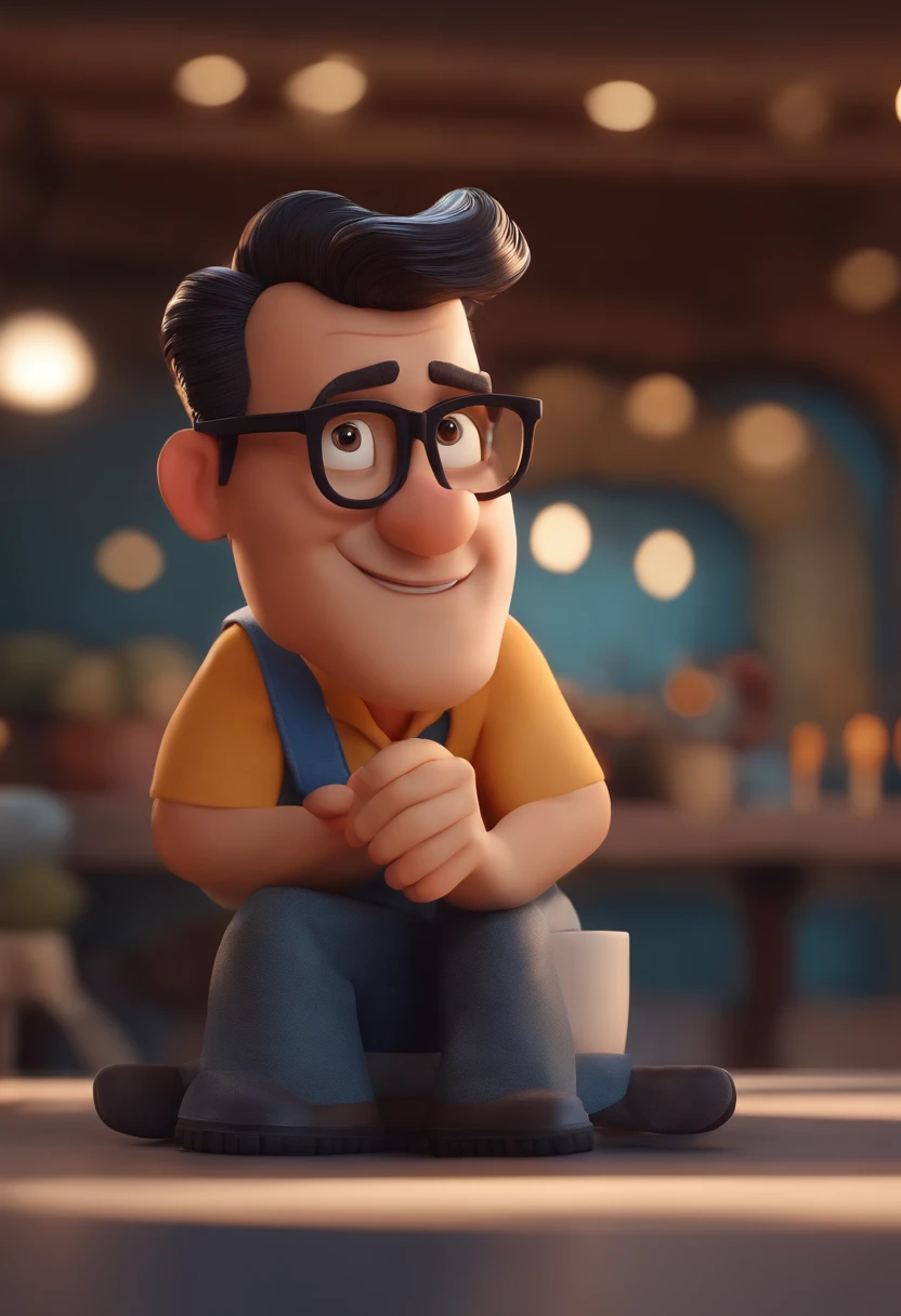 Cartoon character of a man wearing black glasses and a blue shirt, um personagem animado, Caractere estilizado, animation style rendering, 3D estilizado, Arnold Maya render, 3 d render stylized, toon render keyshot, Personagem 3D, Personagem 3D, 3d rendering stylized, 3 d character render, personagem de desenho animado, Personagem de close up, Pose de personagem, (Estilo Pixar) (master part:1.2) (Bokeh) (best quality) (pele detalhada) (textura detalhada) (8k) (argila) (Cinematic lighting) (foco nítido,Senta e vaza a parte superior do corpo