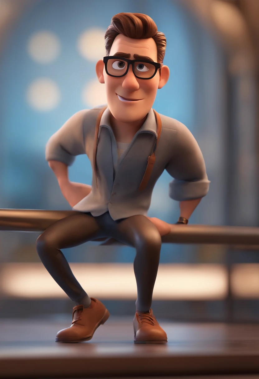 Cartoon character of a man with black glasses and a blue shirt, animation character, Caractere estilizado, animation style rendering, 3D estilizado, Arnold Maya render, 3 d render stylized, toon render keyshot, Personagem 3D, Personagem 3D, 3d rendering stylized, 3 d character render, personagem de desenho animado, Personagem de close up, Pose de personagem, (Estilo Pixar) (master part:1.2) (Bokeh) (best quality) (pele detalhada) (textura detalhada) (8k) (argila) (Cinematic lighting) (foco nítido