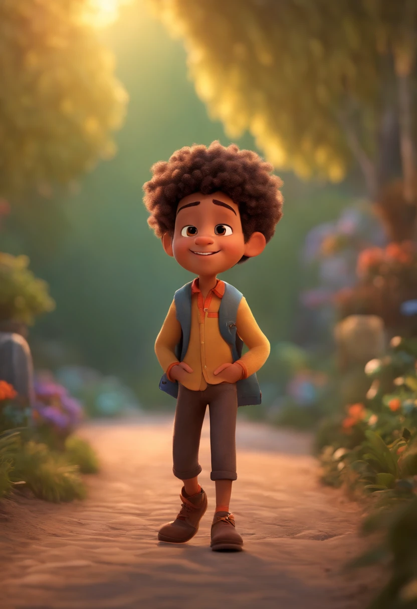 Image of a boy for a story in a YouTube video in Pixar format, He's the allabester, He's the class leader, He's outgoing, Playful and gets up for a lot of things, cabelo curto
