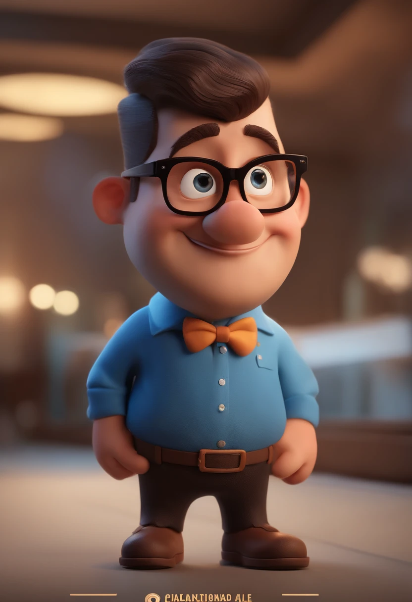 Cartoon character of a man with black glasses and a blue shirt, animation character, Caractere estilizado, animation style rendering, 3D estilizado, Arnold Maya render, 3 d render stylized, toon render keyshot, Personagem 3D, Personagem 3D, 3d rendering stylized, 3 d character render, personagem de desenho animado, Personagem de close up, Pose de personagem, (Estilo Pixar) (master part:1.2) (Bokeh) (best quality) (pele detalhada) (textura detalhada) (8k) (argila) (Cinematic lighting) (foco nítido