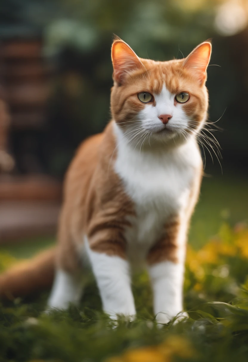 cat, English shorthair, Adult cats, The hair is clear, k hd, Hyper-real, standing on your feet, The background is in the house