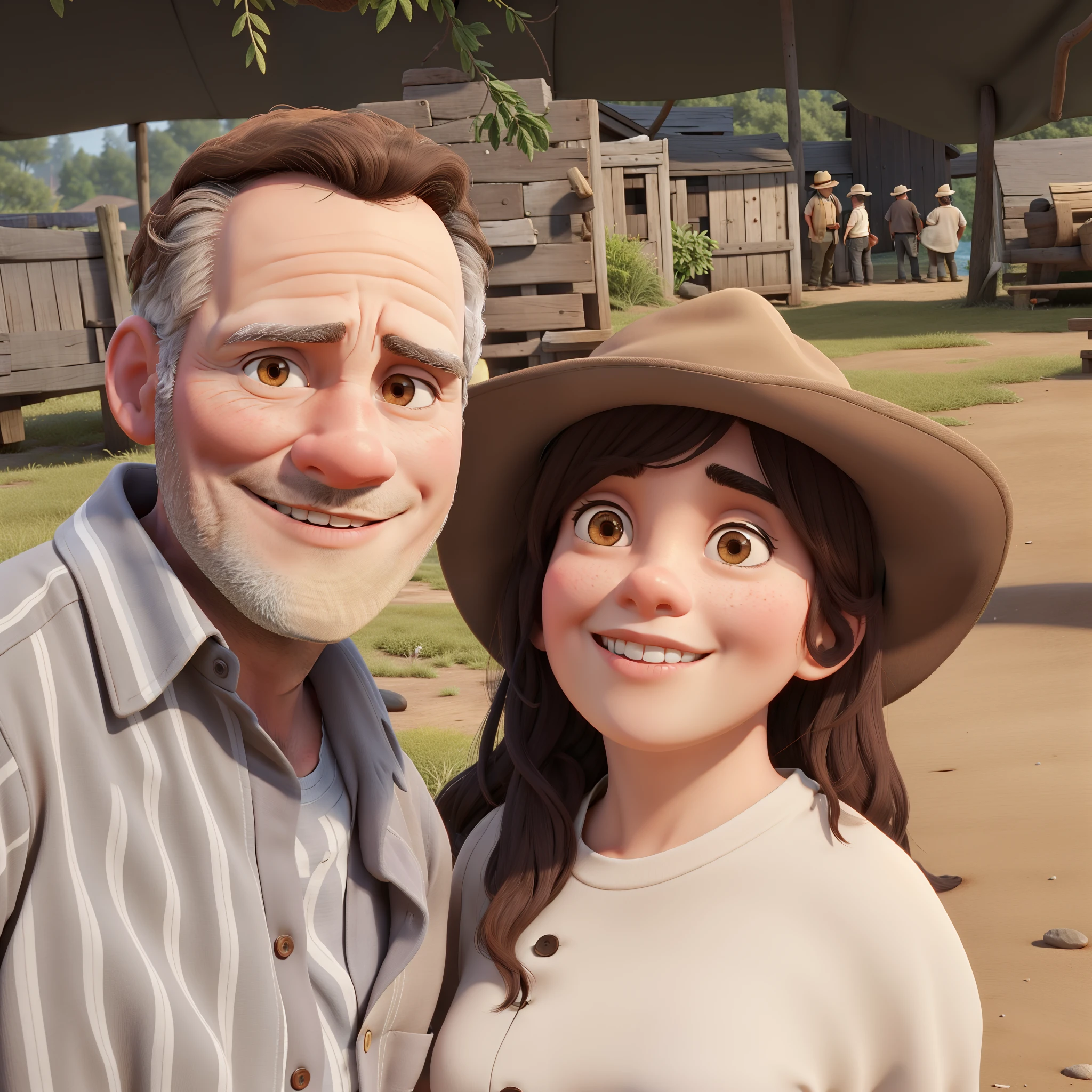Short woman in brown hat with man