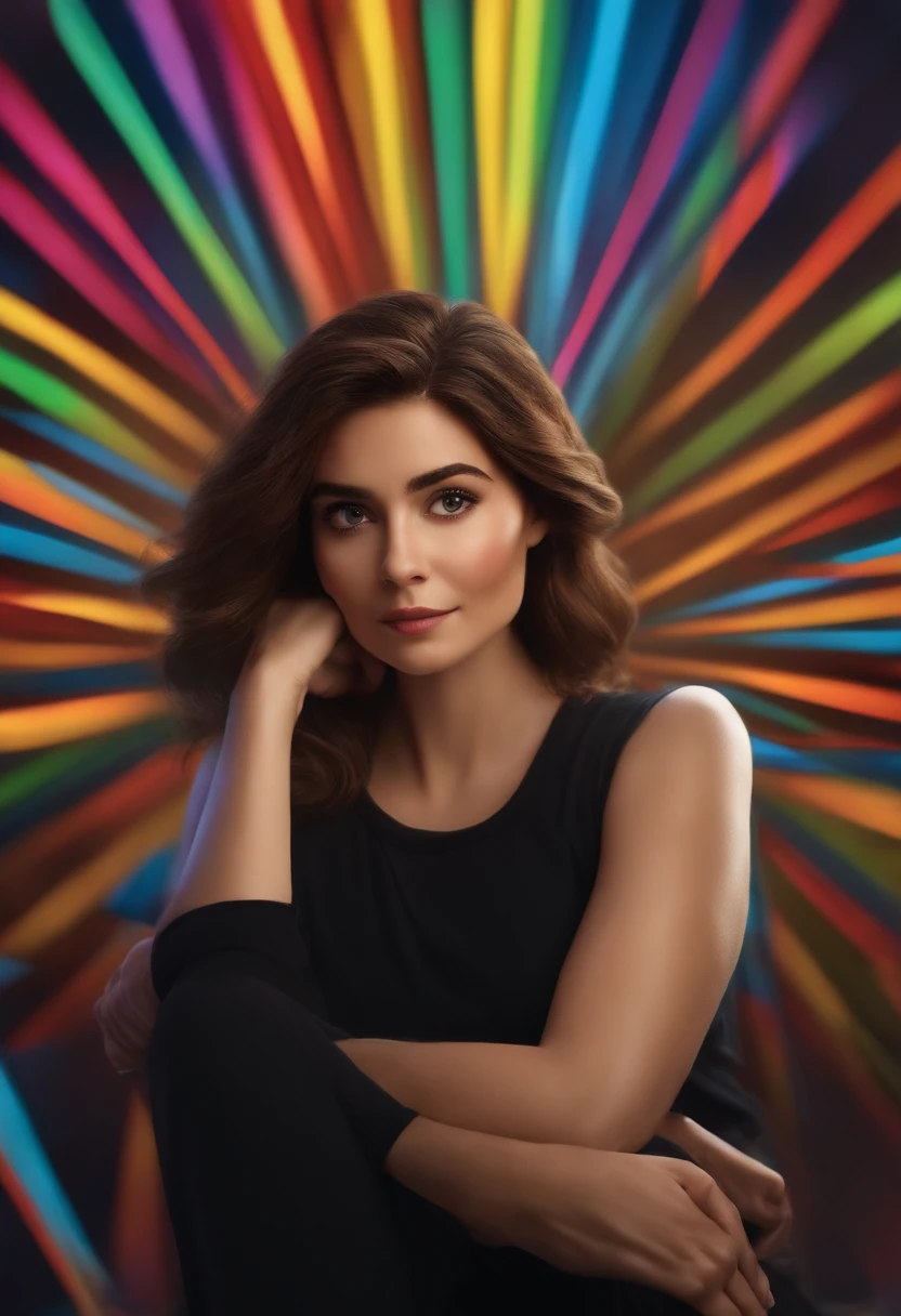 filme Marketing 2023 estilo filmes Pixar, Com nome "N - Marketing", poster, With short, lighter brunette hair and a black t-shirt in front of her crossed arms.
