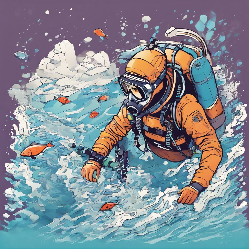 best quality, detailed, scuba diver, extreme minimalism, underwater
